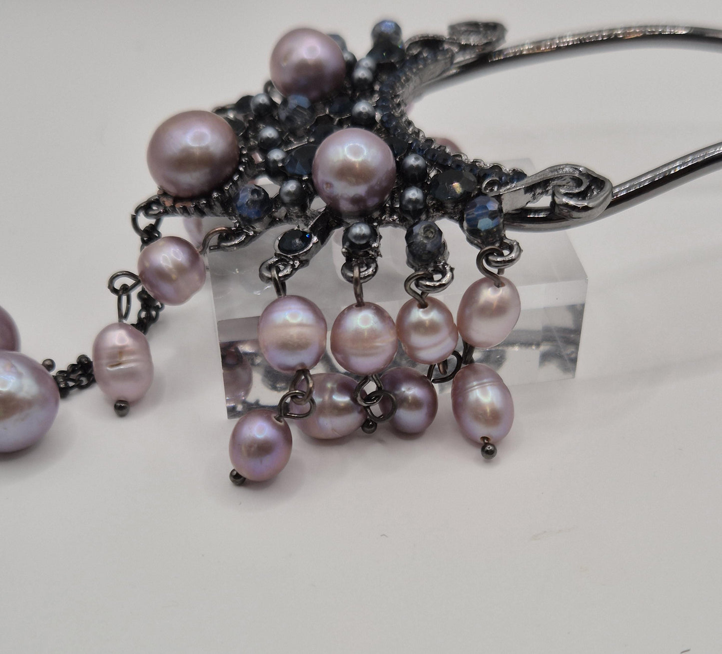 Moonlight Amethyst Multiple Pearl Tiara Hairpin