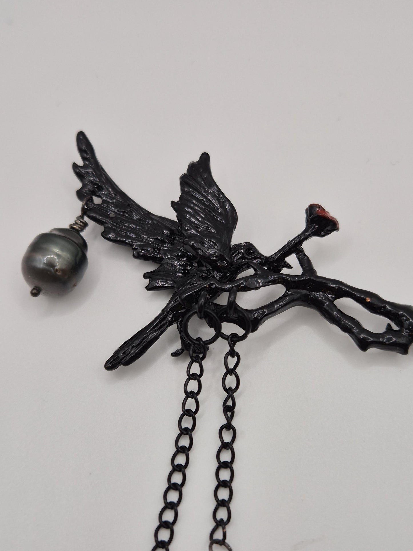 Enchanted Raven Hair Pin with Black Tahitian Pearl