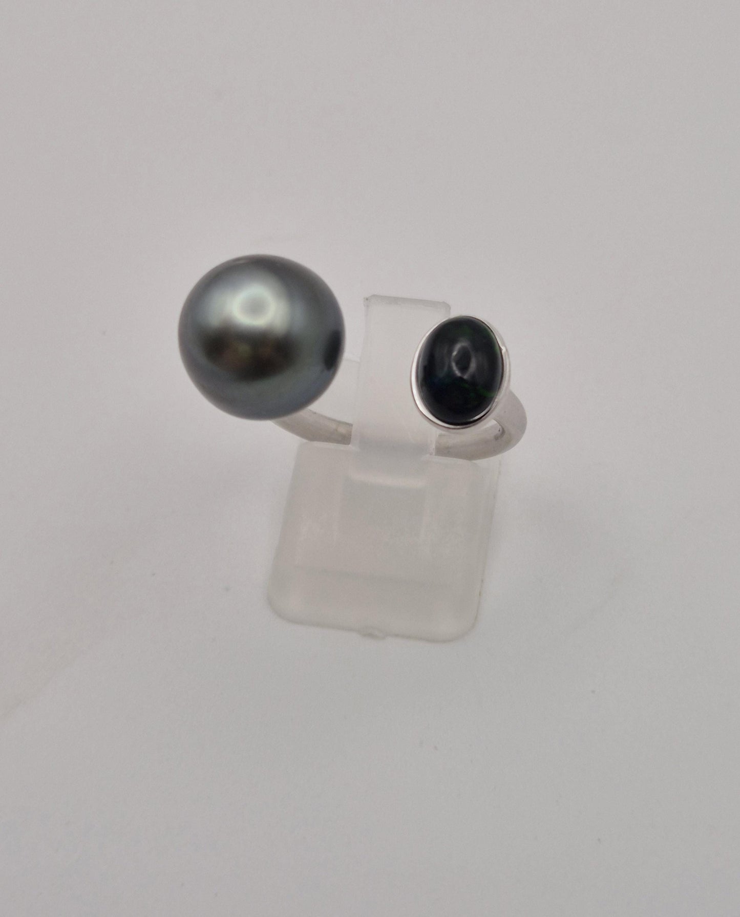 Large Black Tahitian & Green Gem Ring