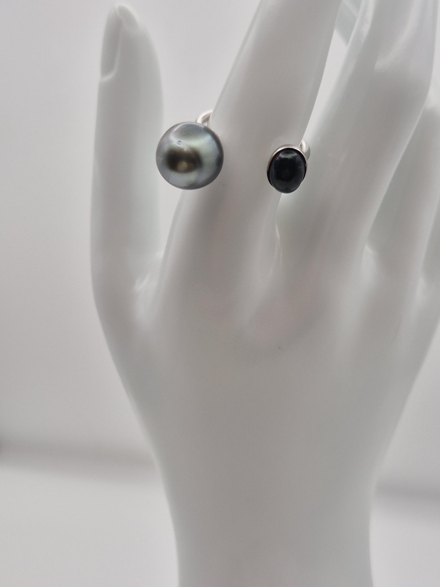 Large Black Tahitian & Green Gem Ring