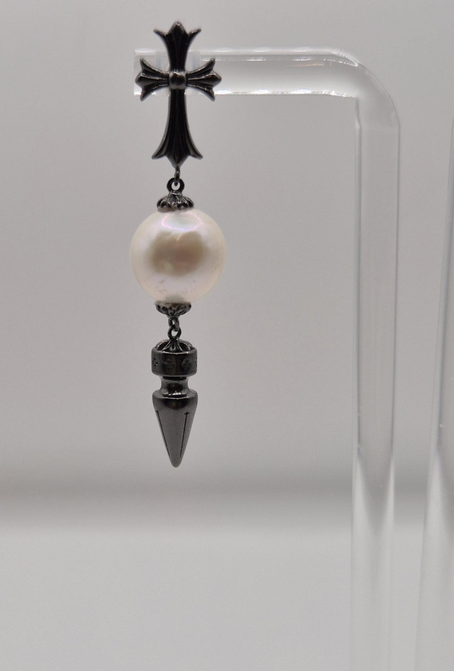 Nocturnal Crucifix Edison Pearl Drop Earrings