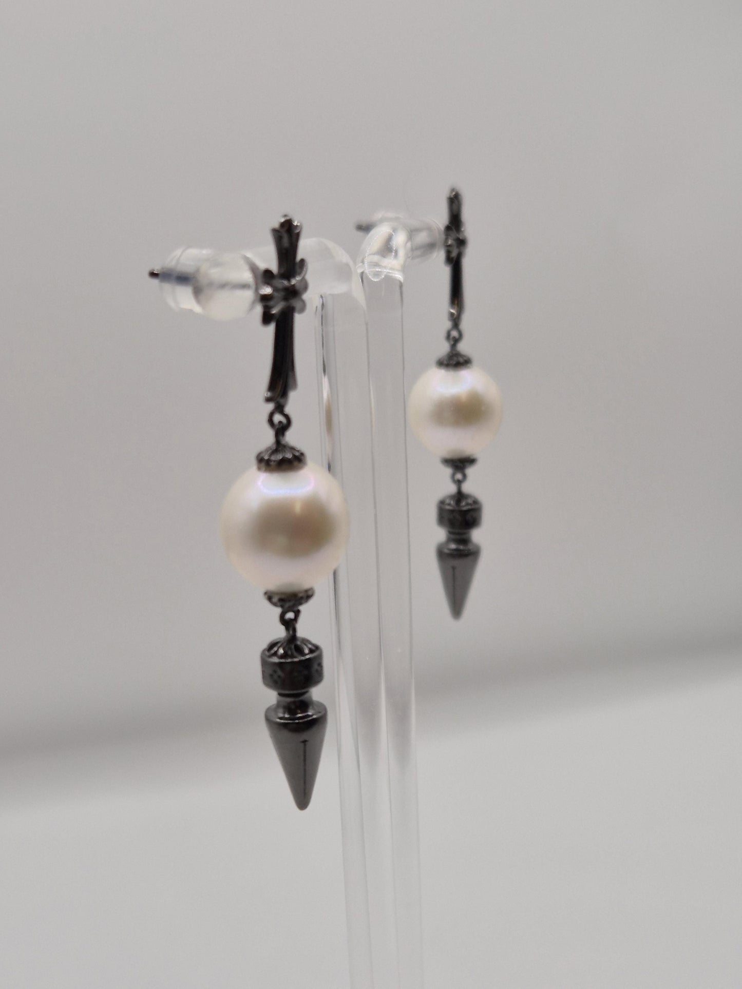 Nocturnal Crucifix Edison Pearl Drop Earrings