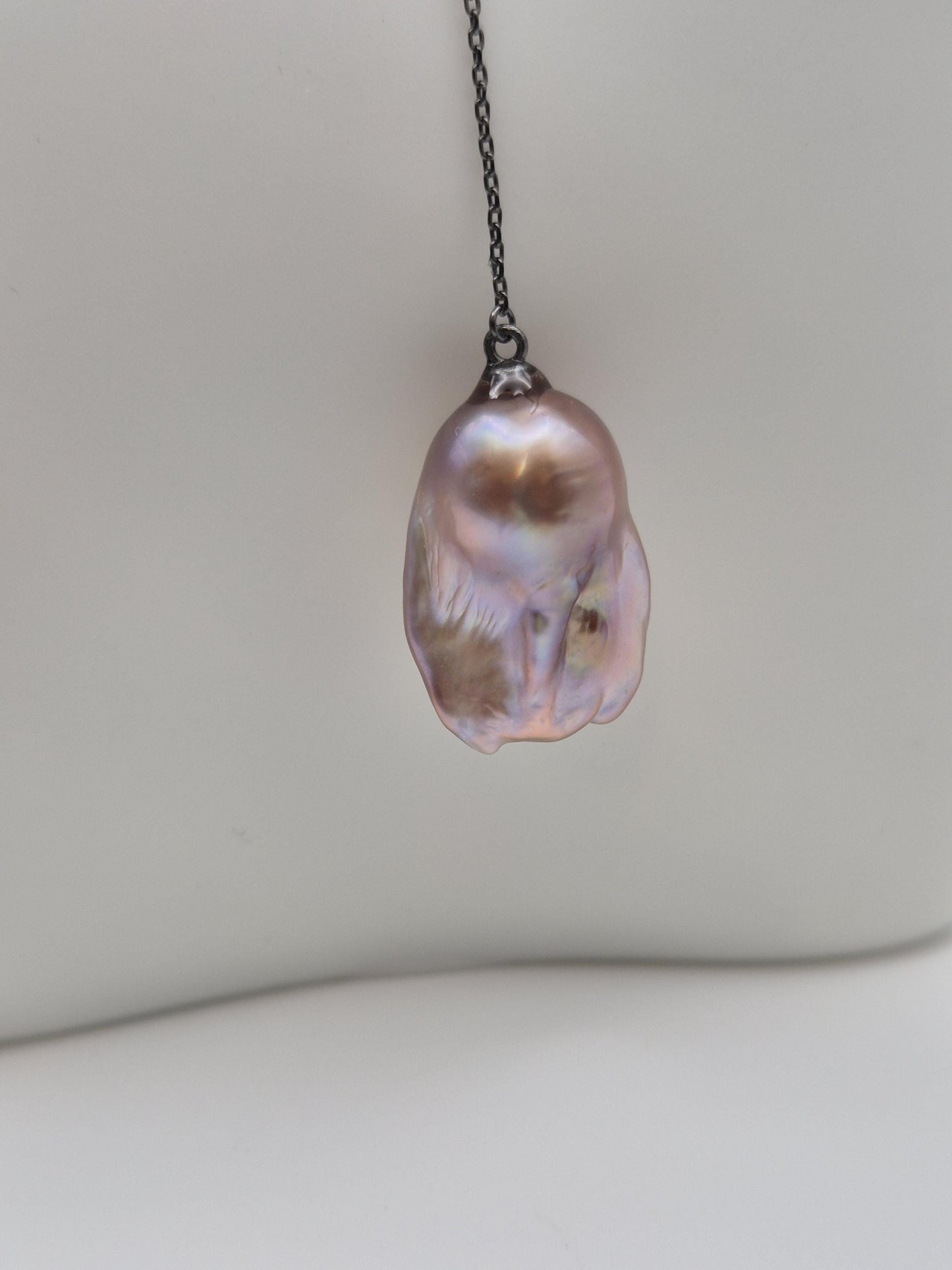 Black Safety Pin King Pearl Drop Necklace