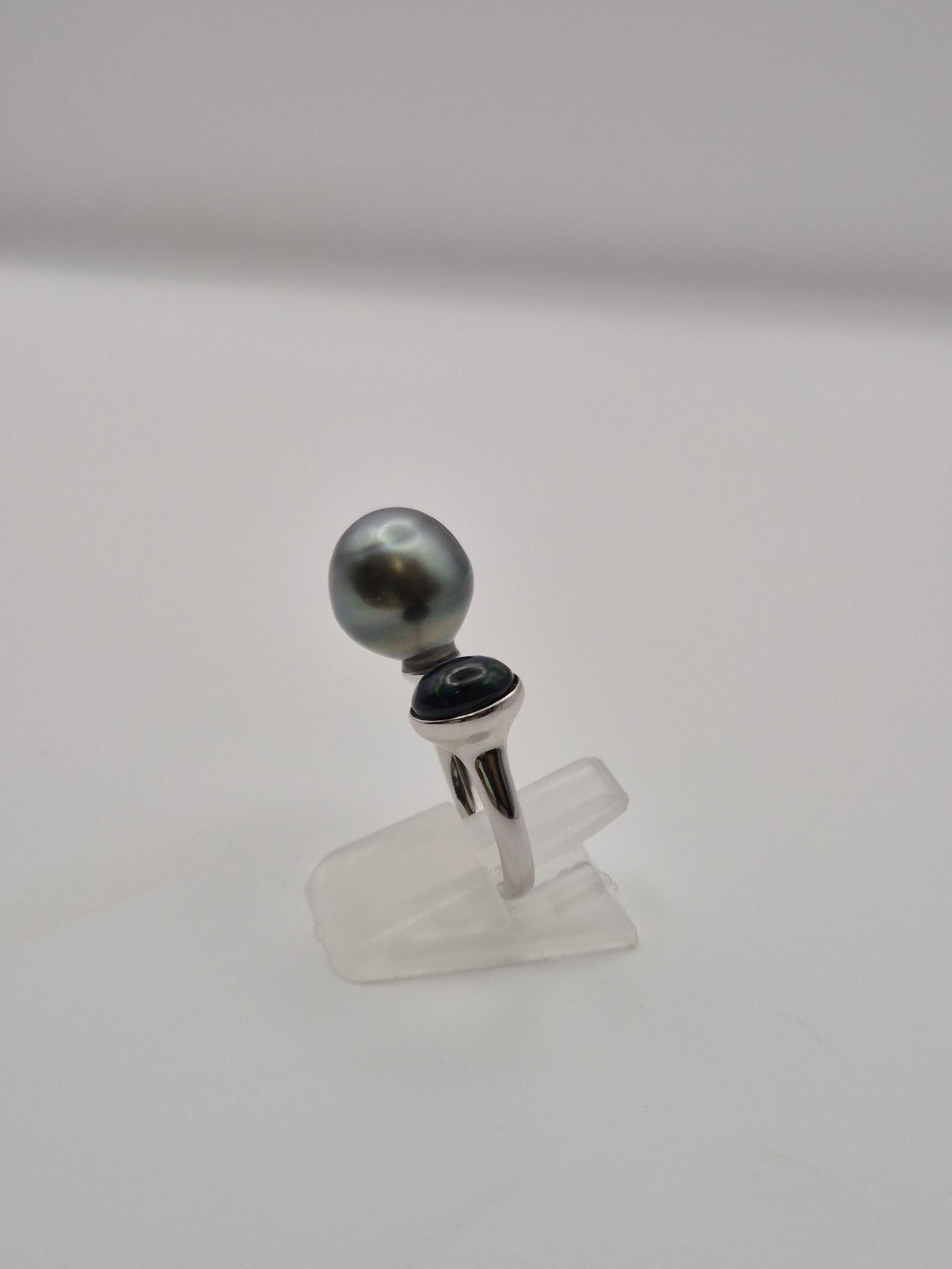 Large Black Tahitian & Green Gem Ring