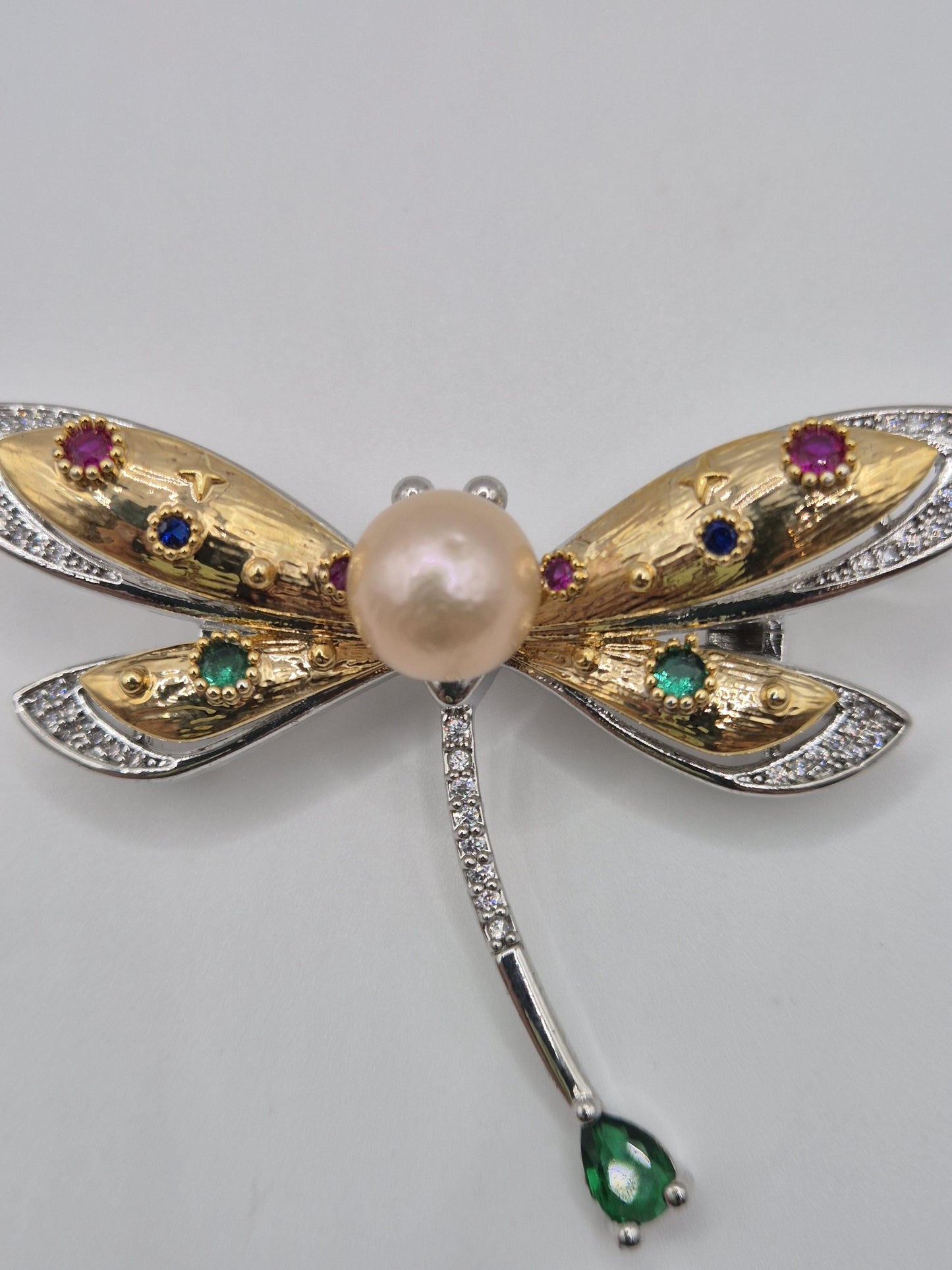 Jewelled Dragonfly Pearl Brooch
