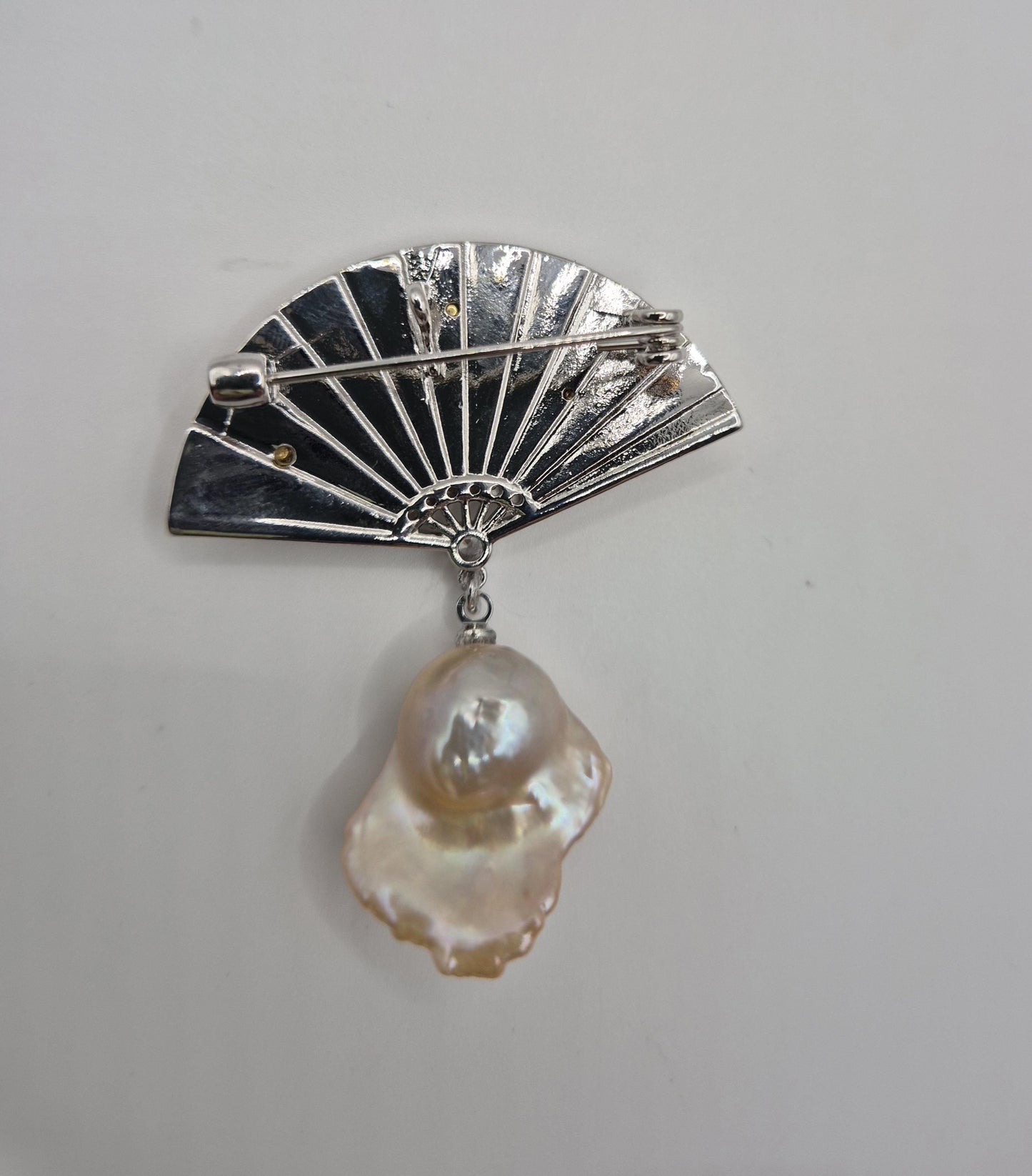 Plum Blossom Pearl Drop Fan Brooch