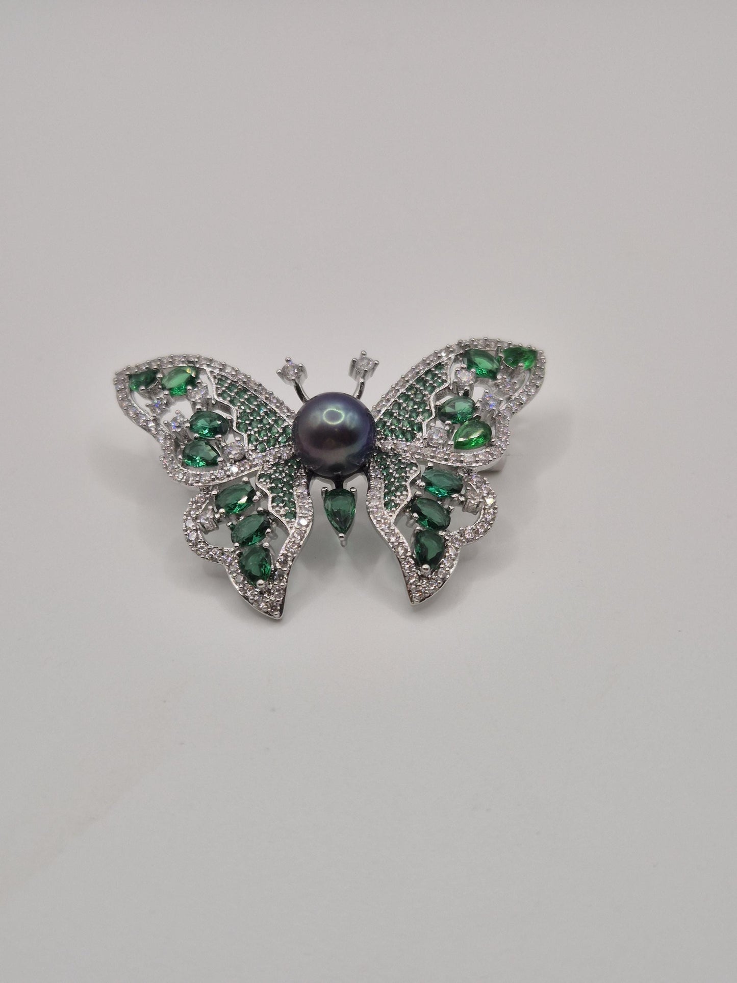 Emerald Prism Butterfly Pearl Brooch