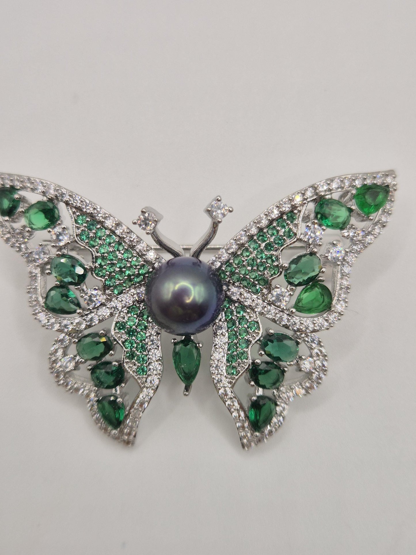 Emerald Prism Butterfly Pearl Brooch