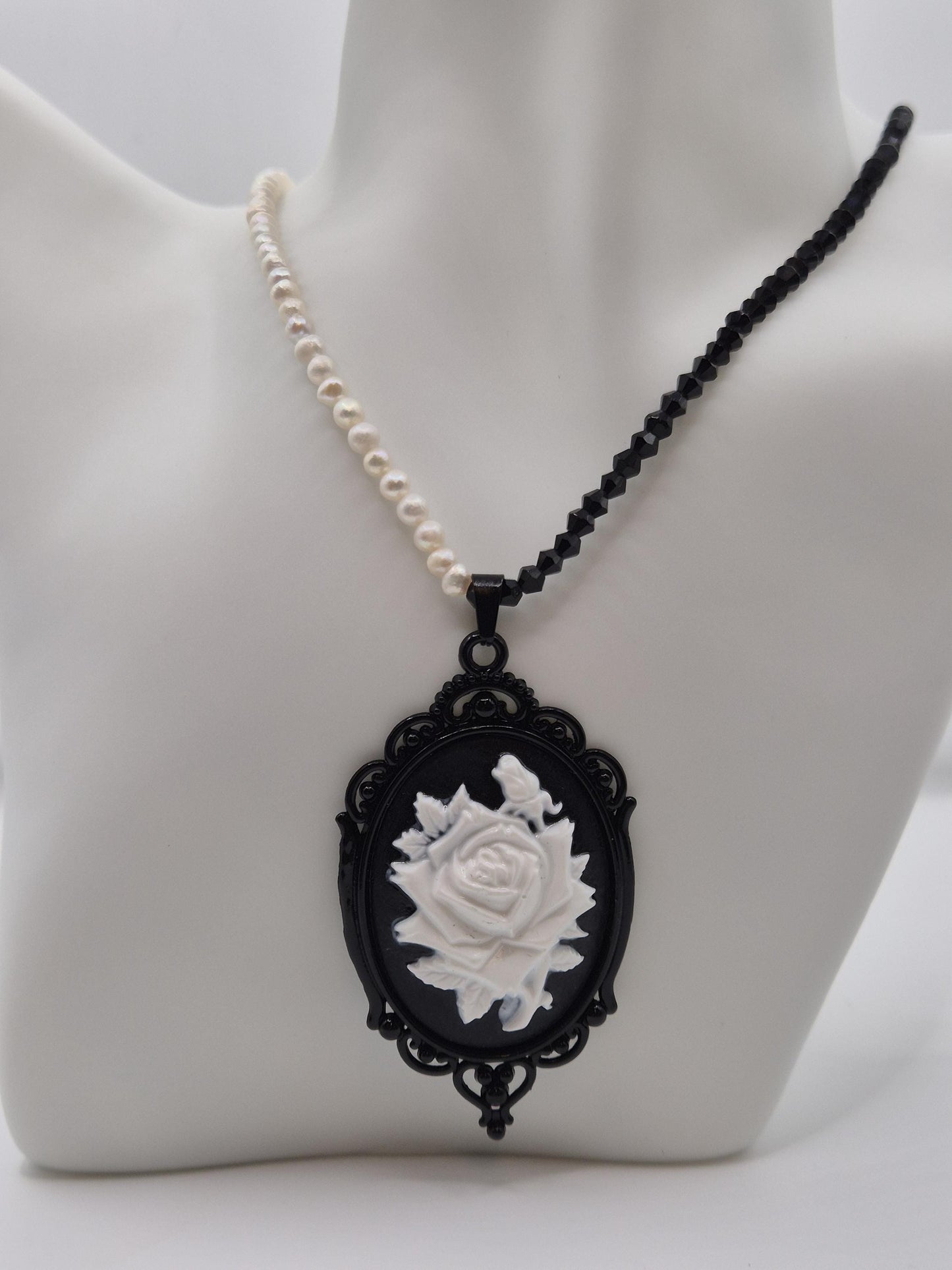 Nocturnal Rose Pearl & Crystal Necklace