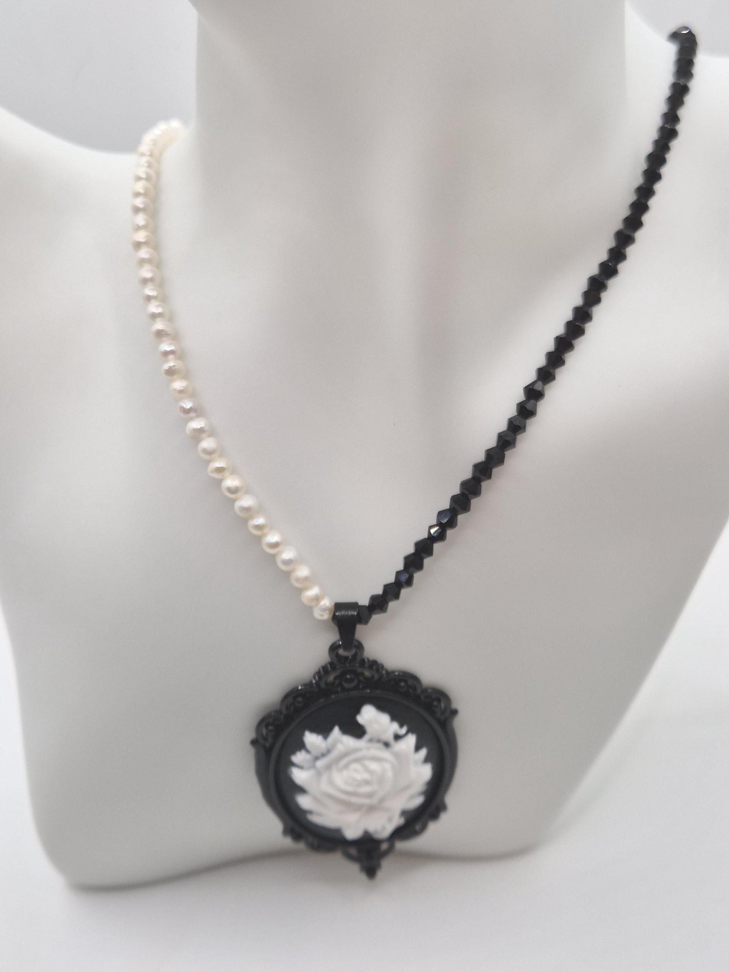 Nocturnal Rose Pearl & Crystal Necklace