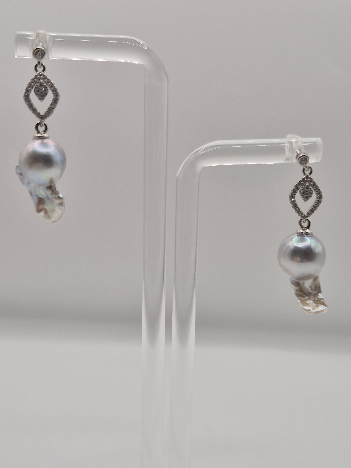 Diamond Dew Drop Earrings — Rare Saltwater Madama King Baroque Pearls
