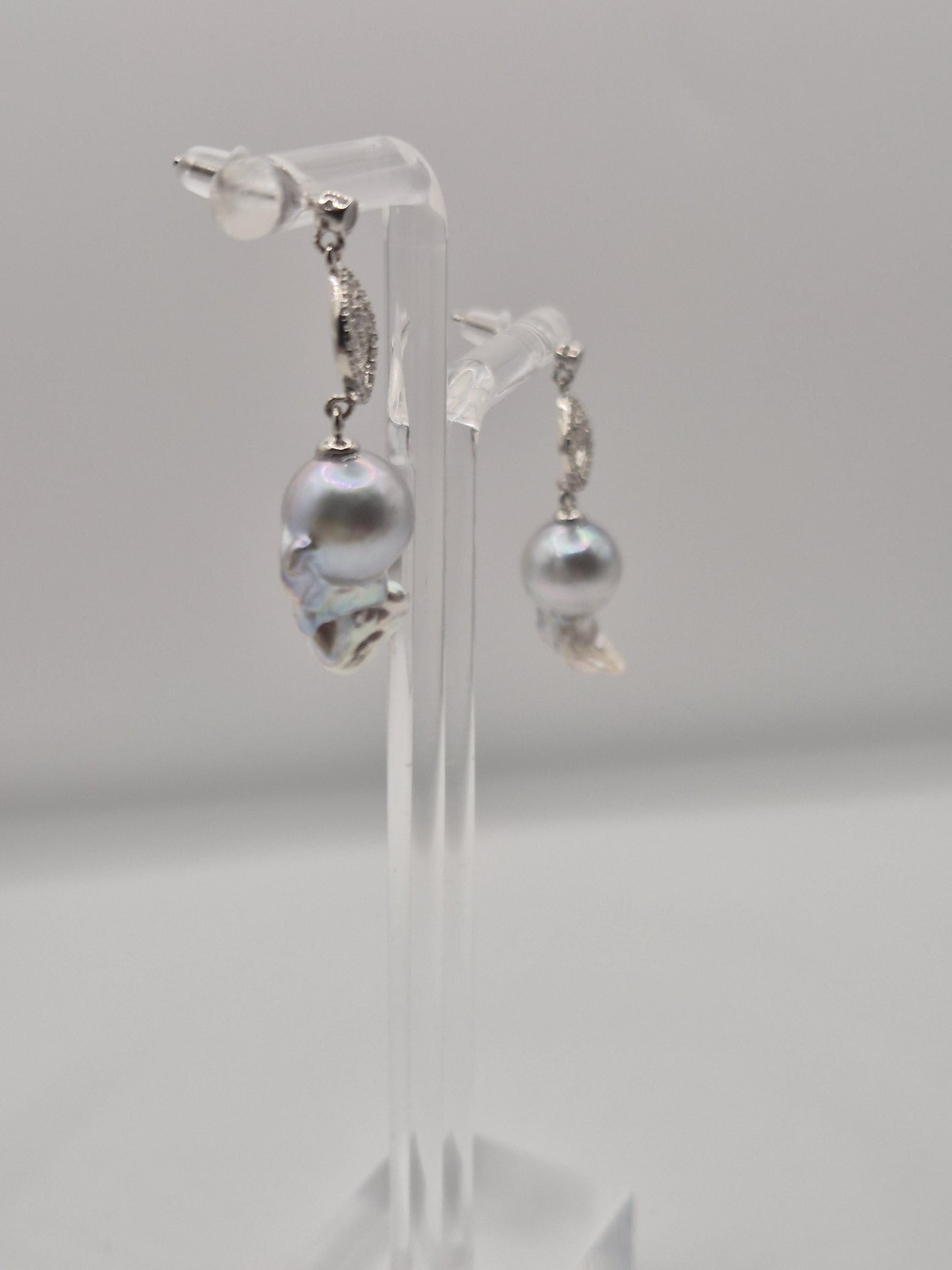 Diamond Dew Drop Earrings — Rare Saltwater Madama King Baroque Pearls