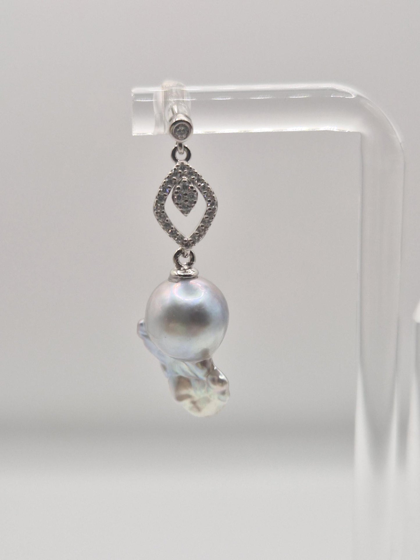 Diamond Dew Drop Earrings — Rare Saltwater Madama King Baroque Pearls