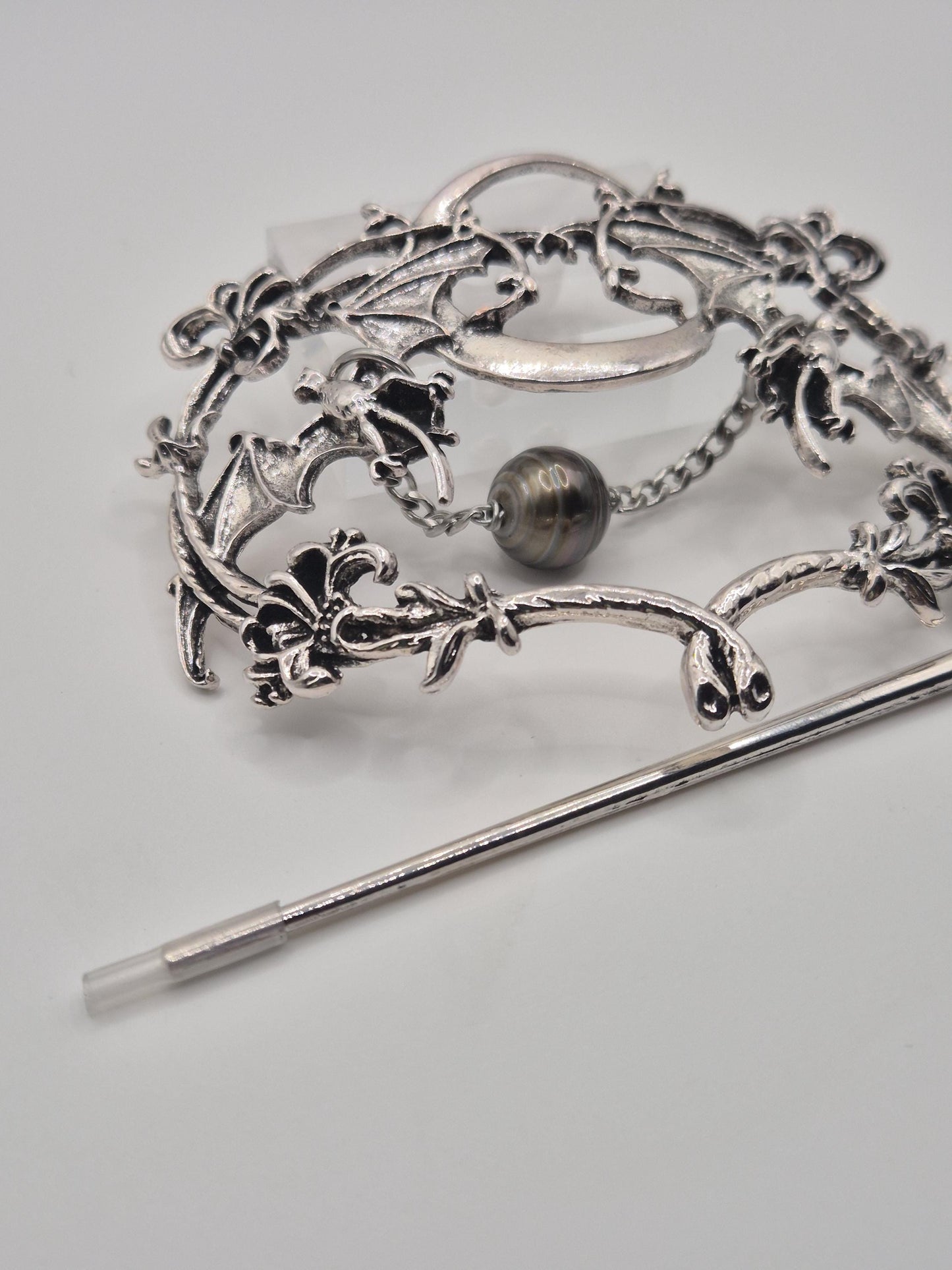 Lunar Bat Black Tahitian Hairpin