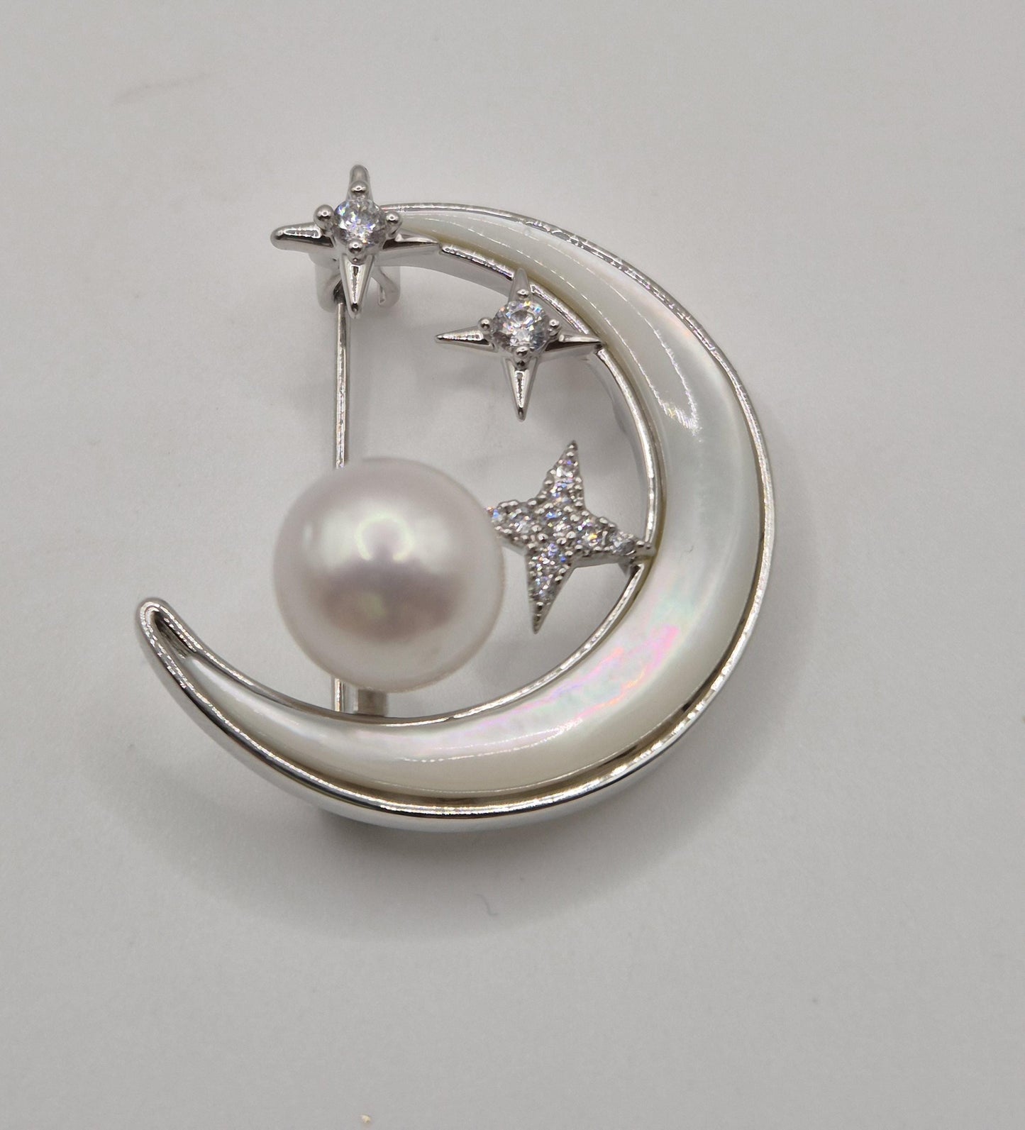 Starlight Crescent Pearl Brooch