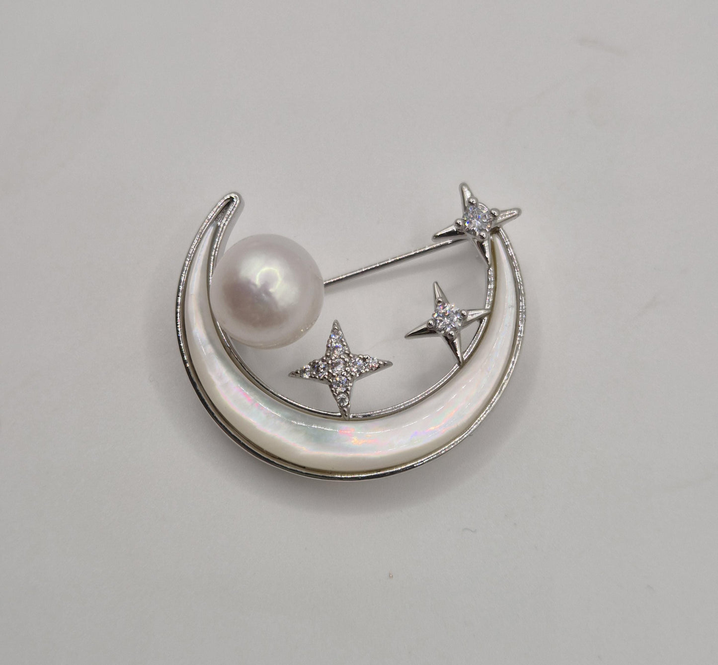 Starlight Crescent Pearl Brooch