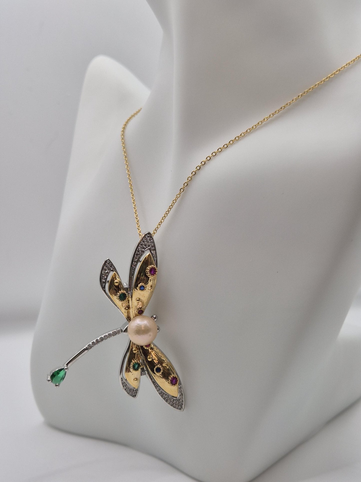 Jewelled Dragonfly Pearl Brooch