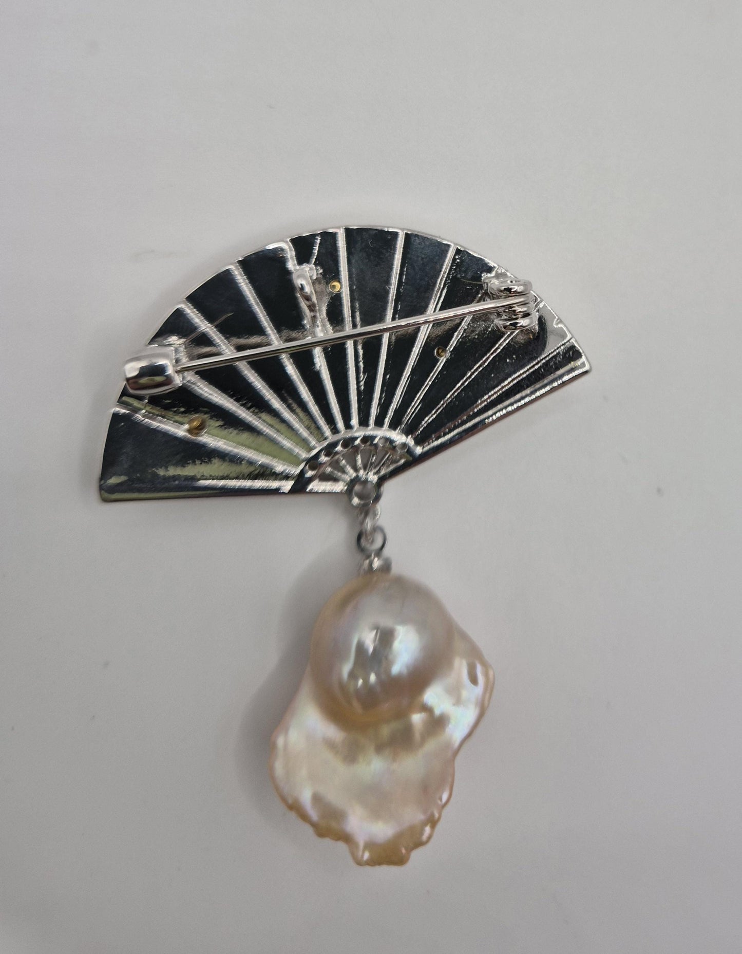 Plum Blossom Pearl Drop Fan Brooch
