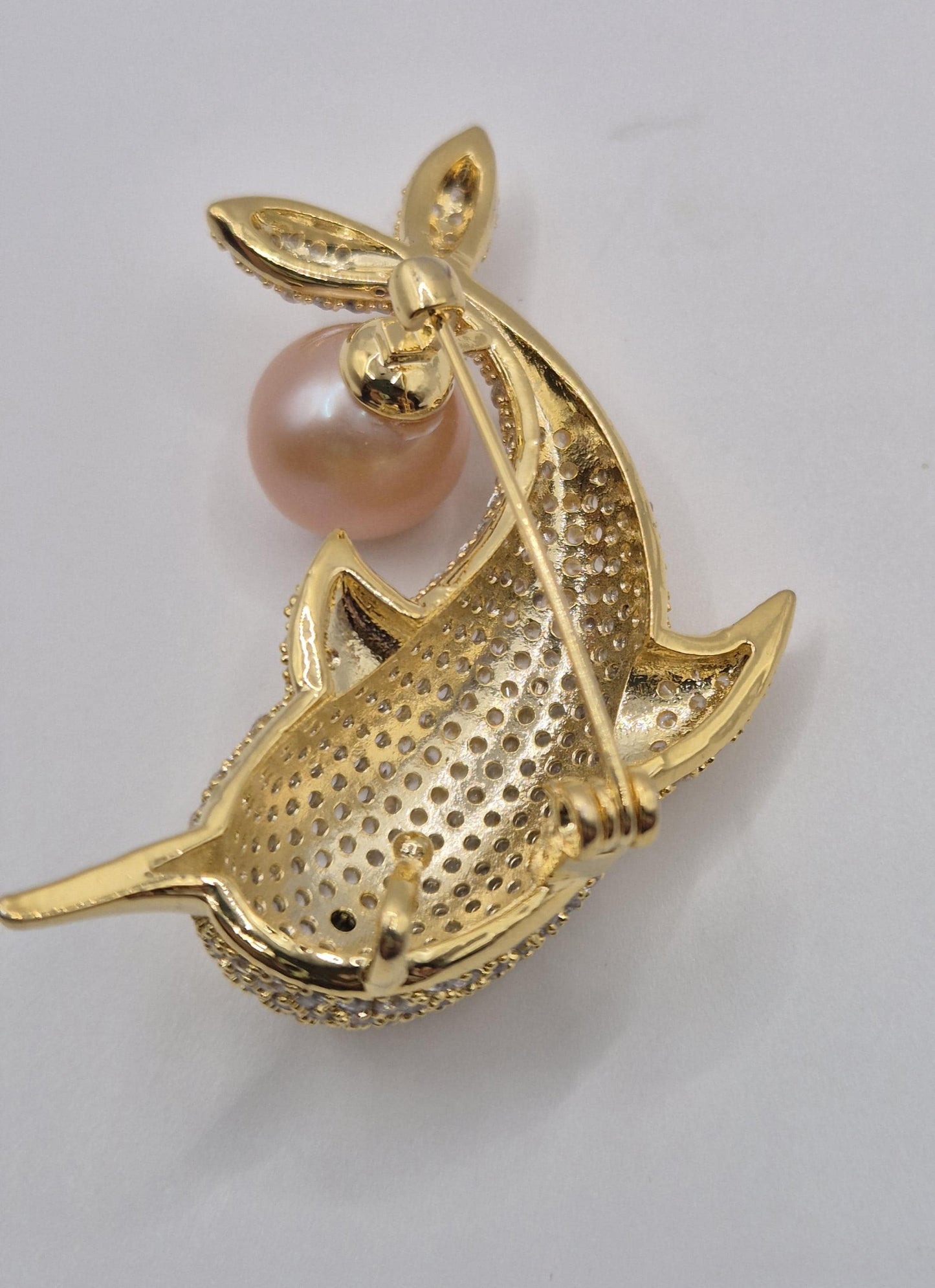 Golden Narwhal Pearl Brooch