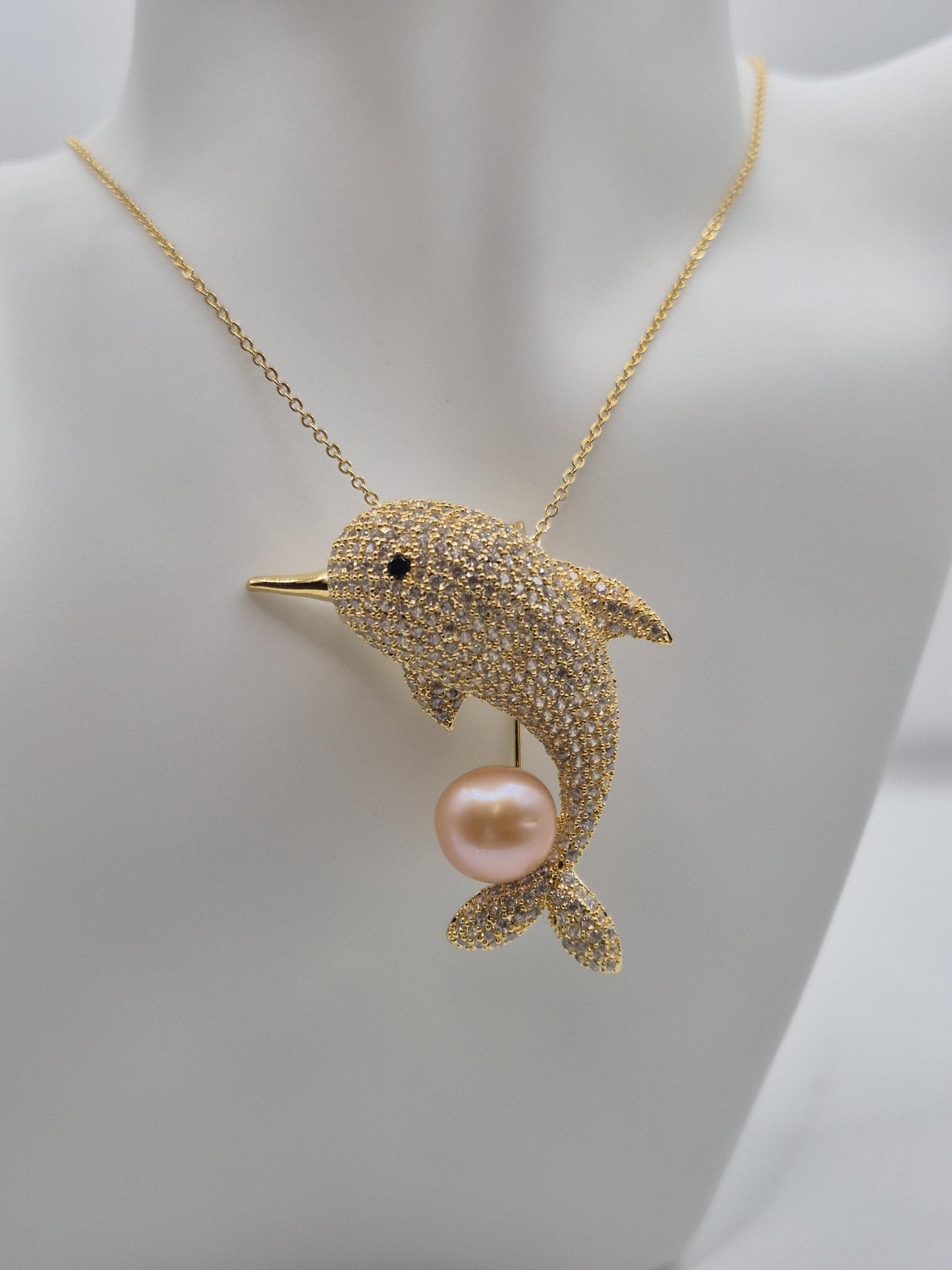 Golden Narwhal Pearl Brooch