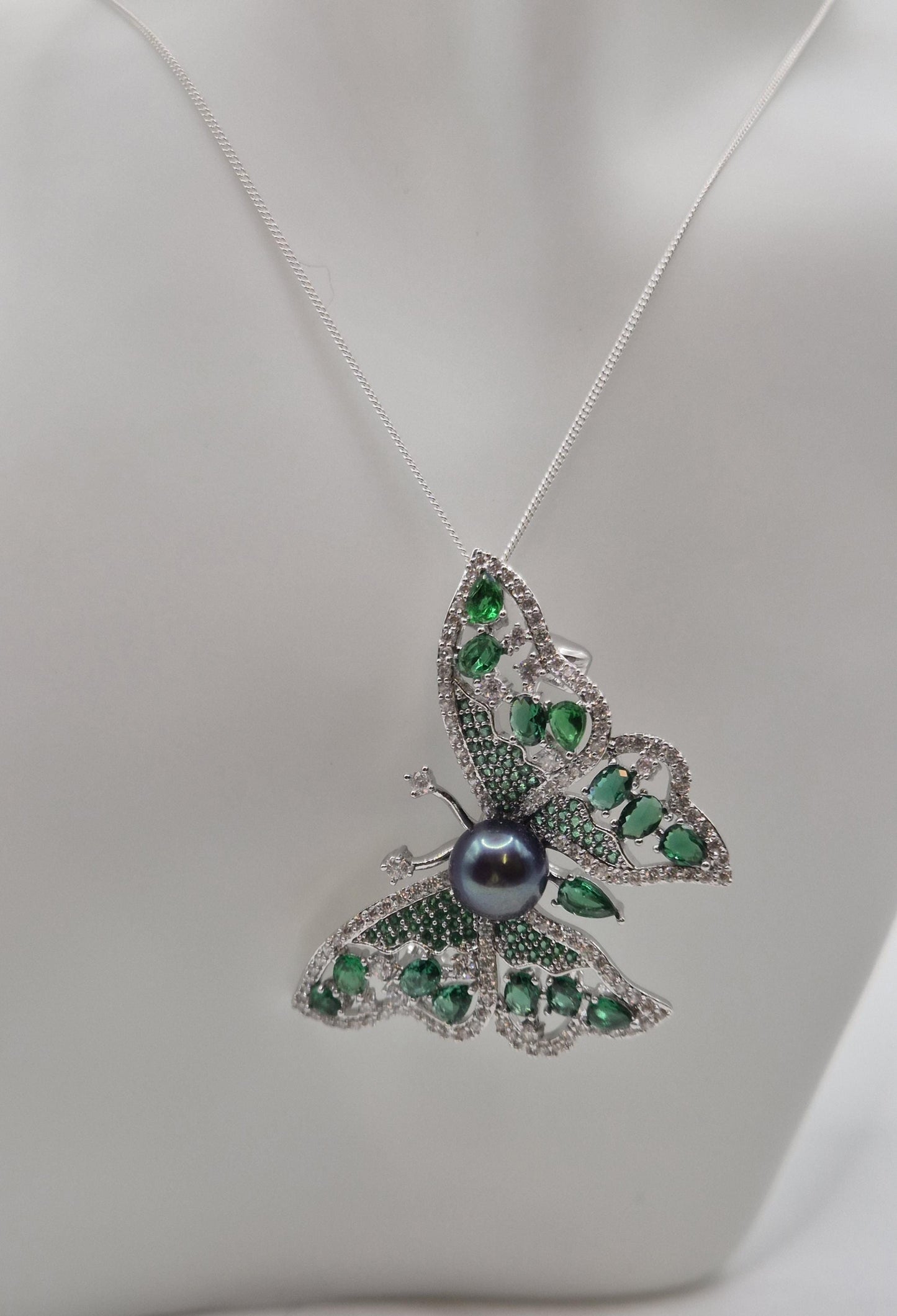 Emerald Prism Butterfly Pearl Brooch