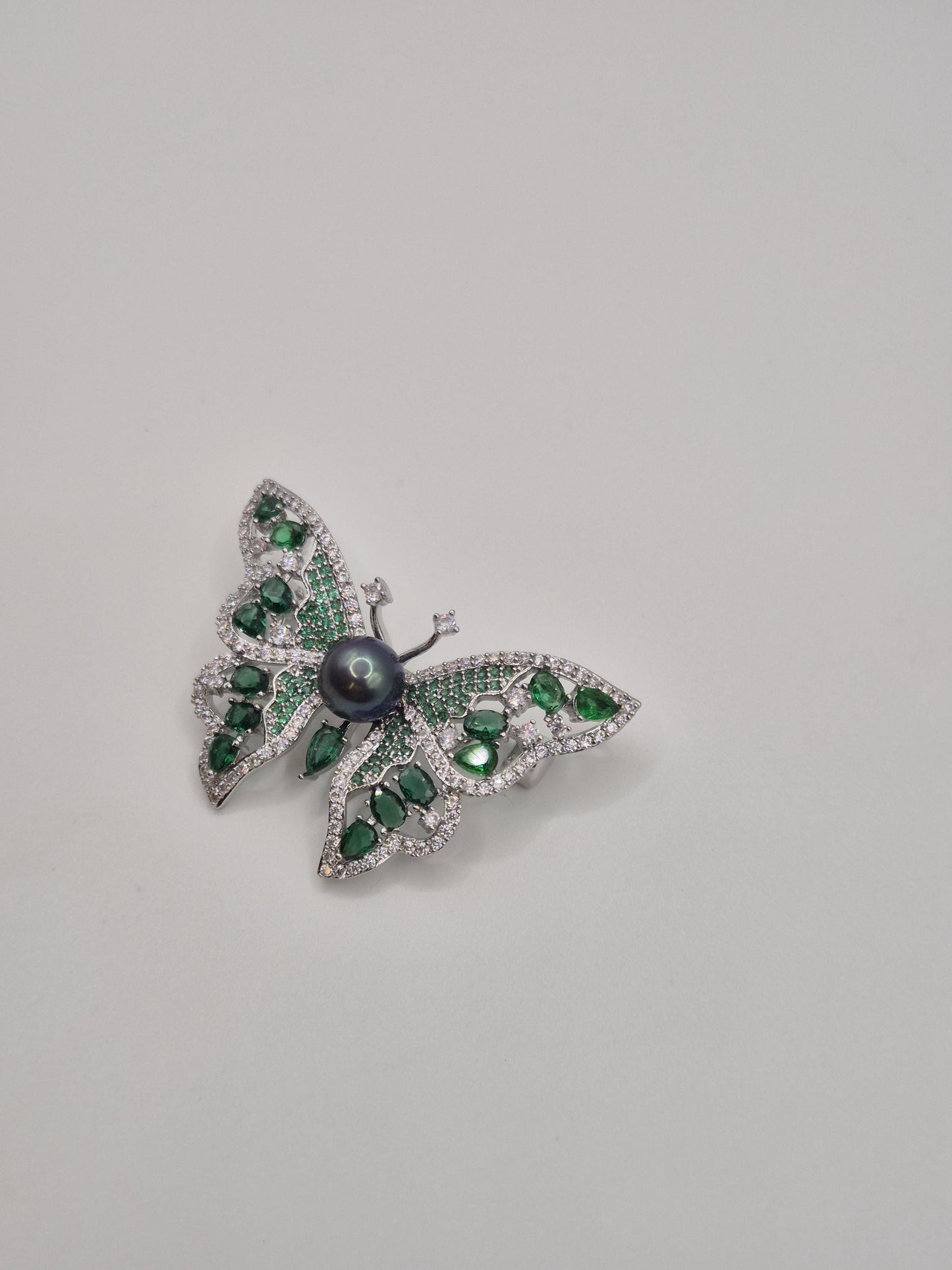 Emerald Prism Butterfly Pearl Brooch