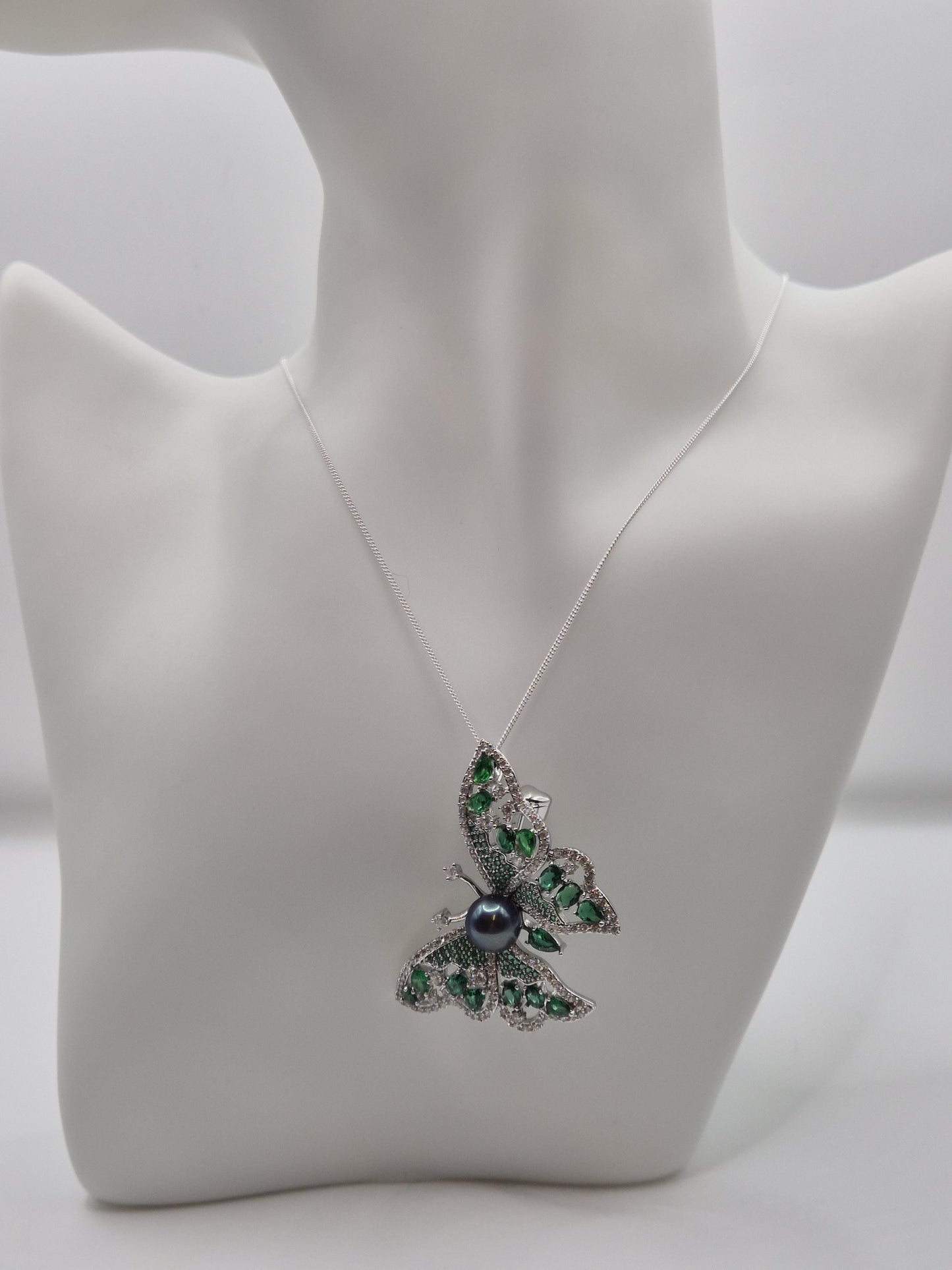 Emerald Prism Butterfly Pearl Brooch