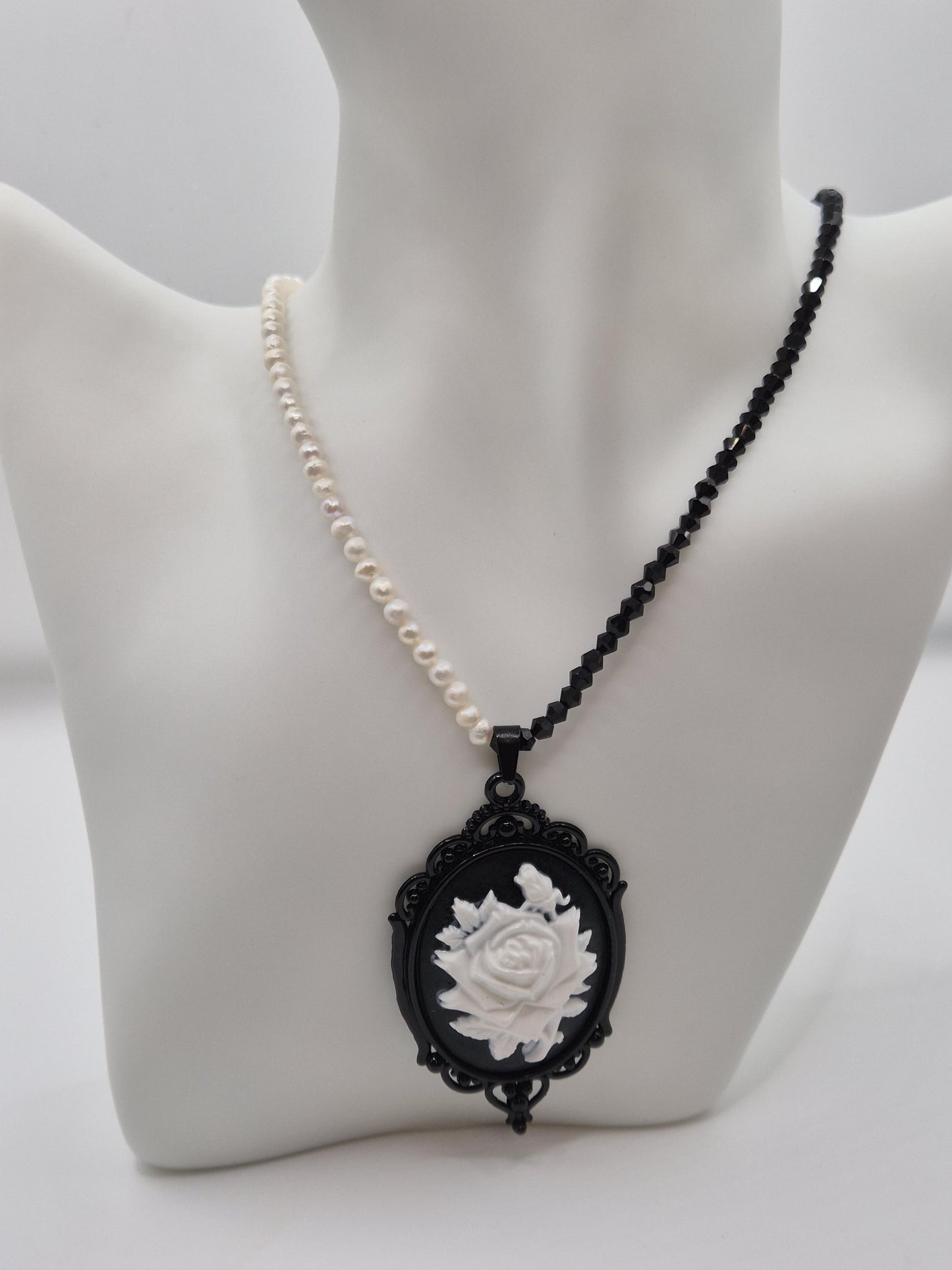 Nocturnal Rose Pearl & Crystal Necklace