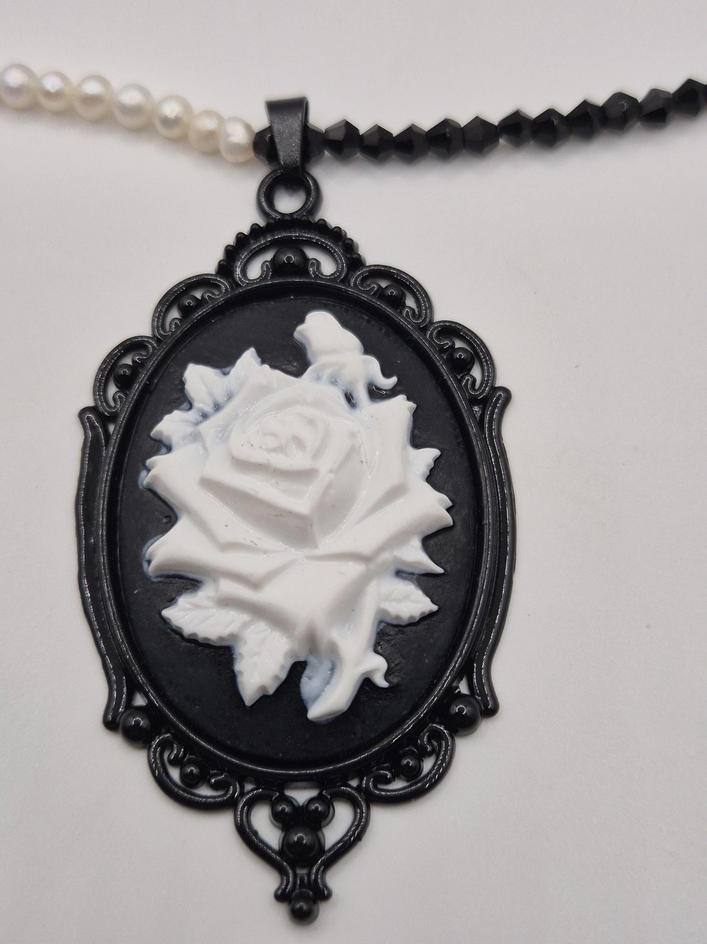 Nocturnal Rose Pearl & Crystal Necklace