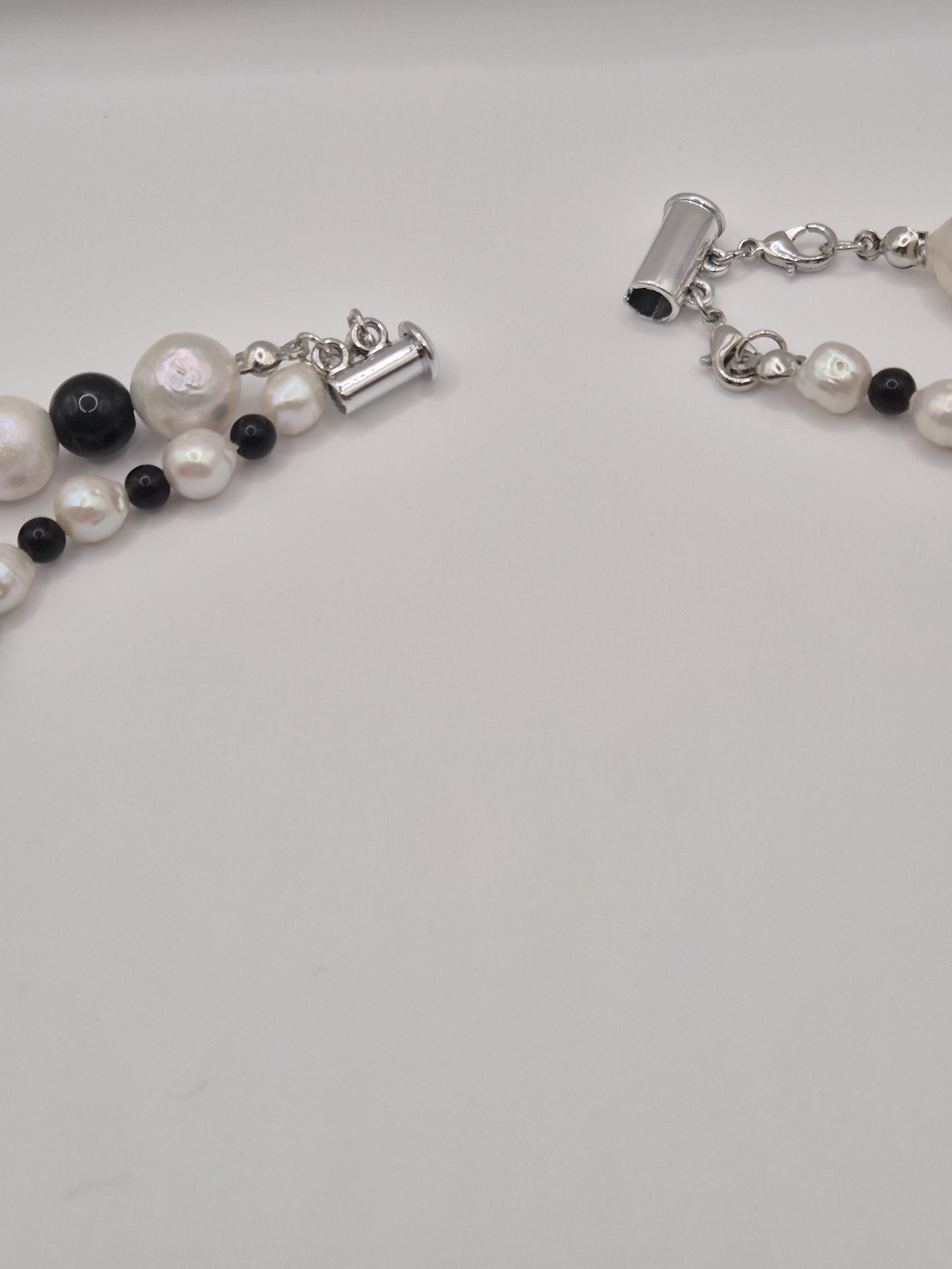 Dark Grace Pearl & Obsidian Bead Statement Necklace with Removable Pearl Pendant