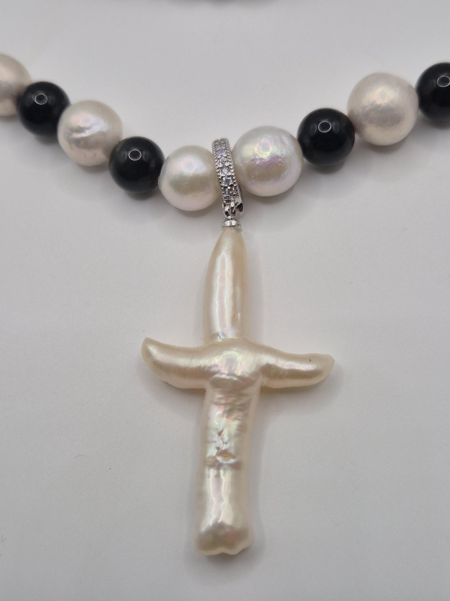 Dark Grace Pearl & Obsidian Bead Statement Necklace with Removable Pearl Pendant