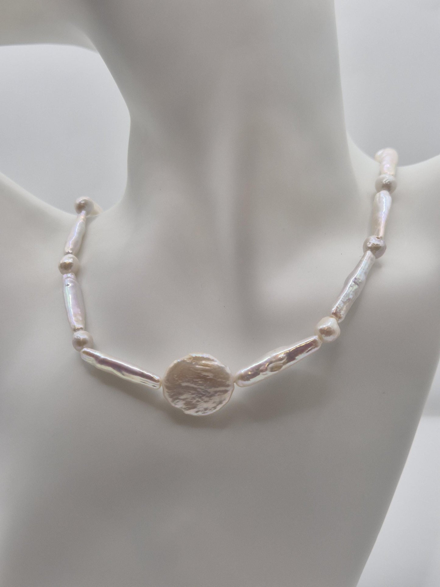 Irredescent Multiple Shaped Pearl Necklace