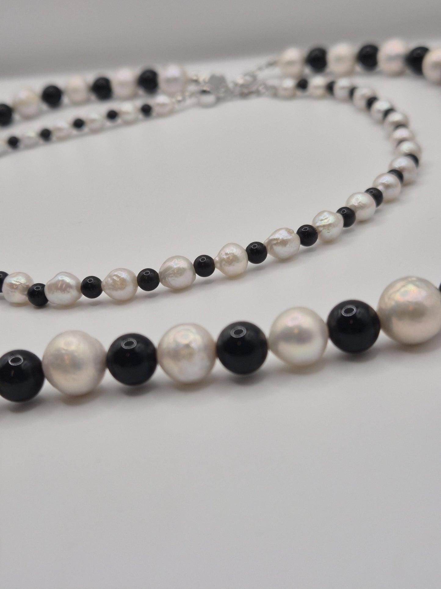 Dark Grace Pearl & Obsidian Bead Statement Necklace with Removable Pearl Pendant