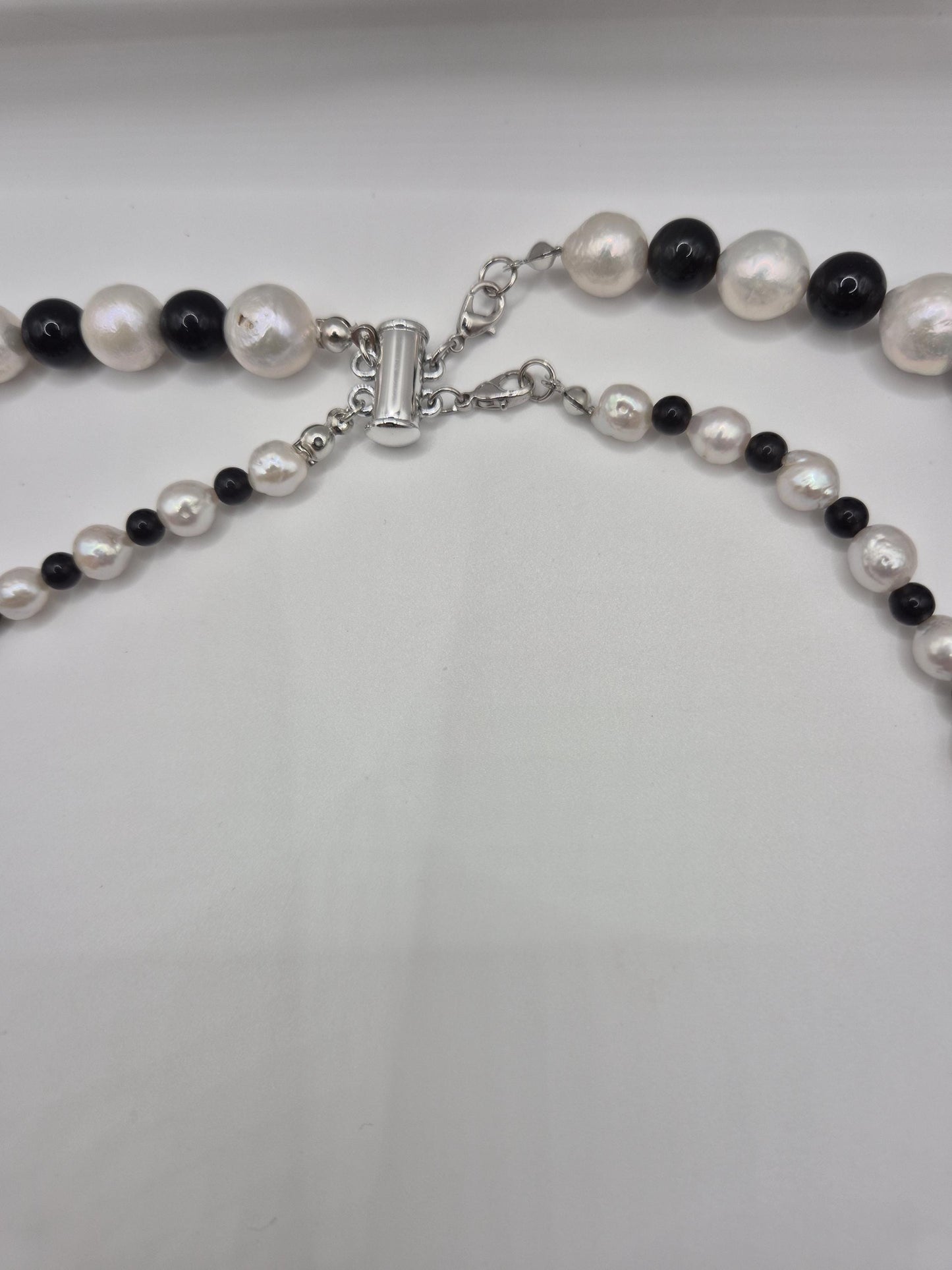Dark Grace Pearl & Obsidian Bead Statement Necklace with Removable Pearl Pendant
