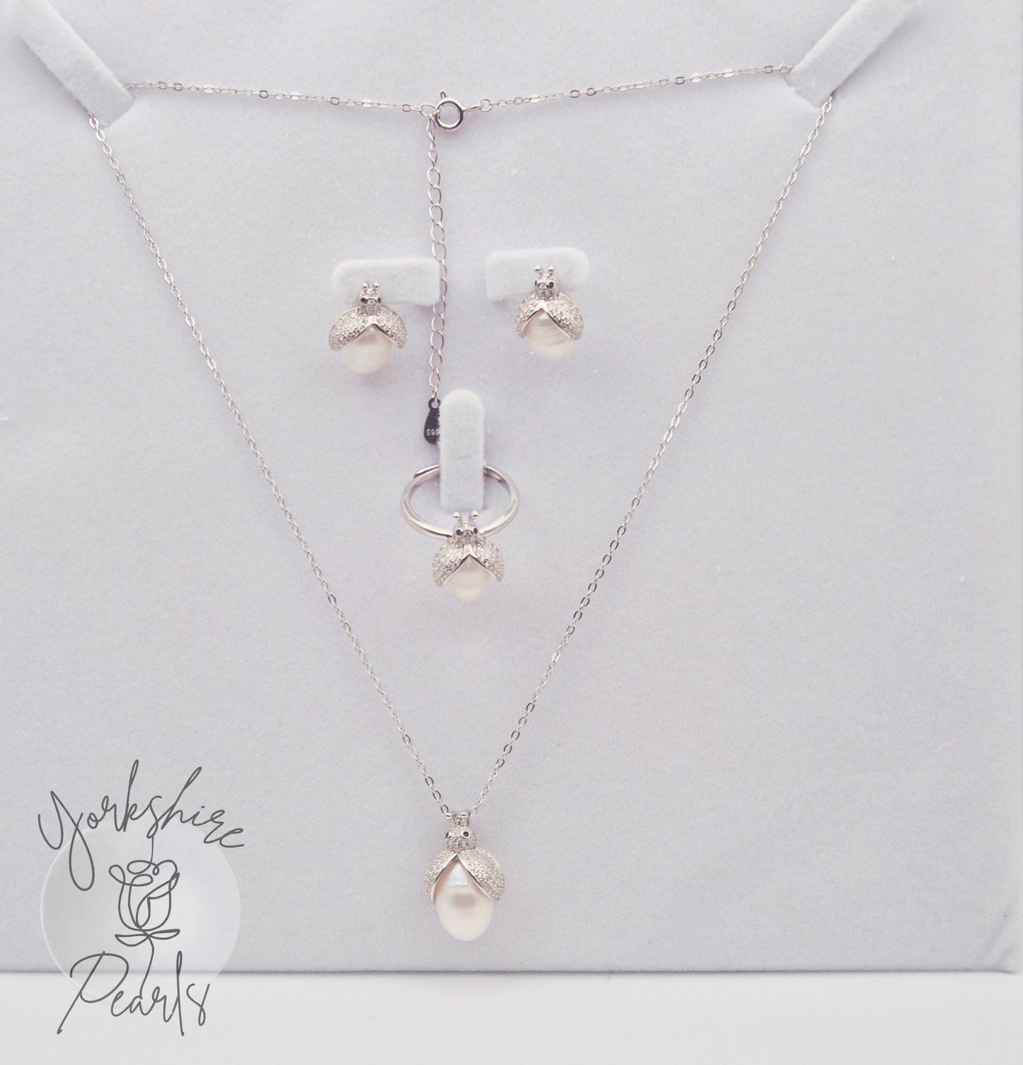 Firefly Pearl Necklace, Ring and Earrings Set