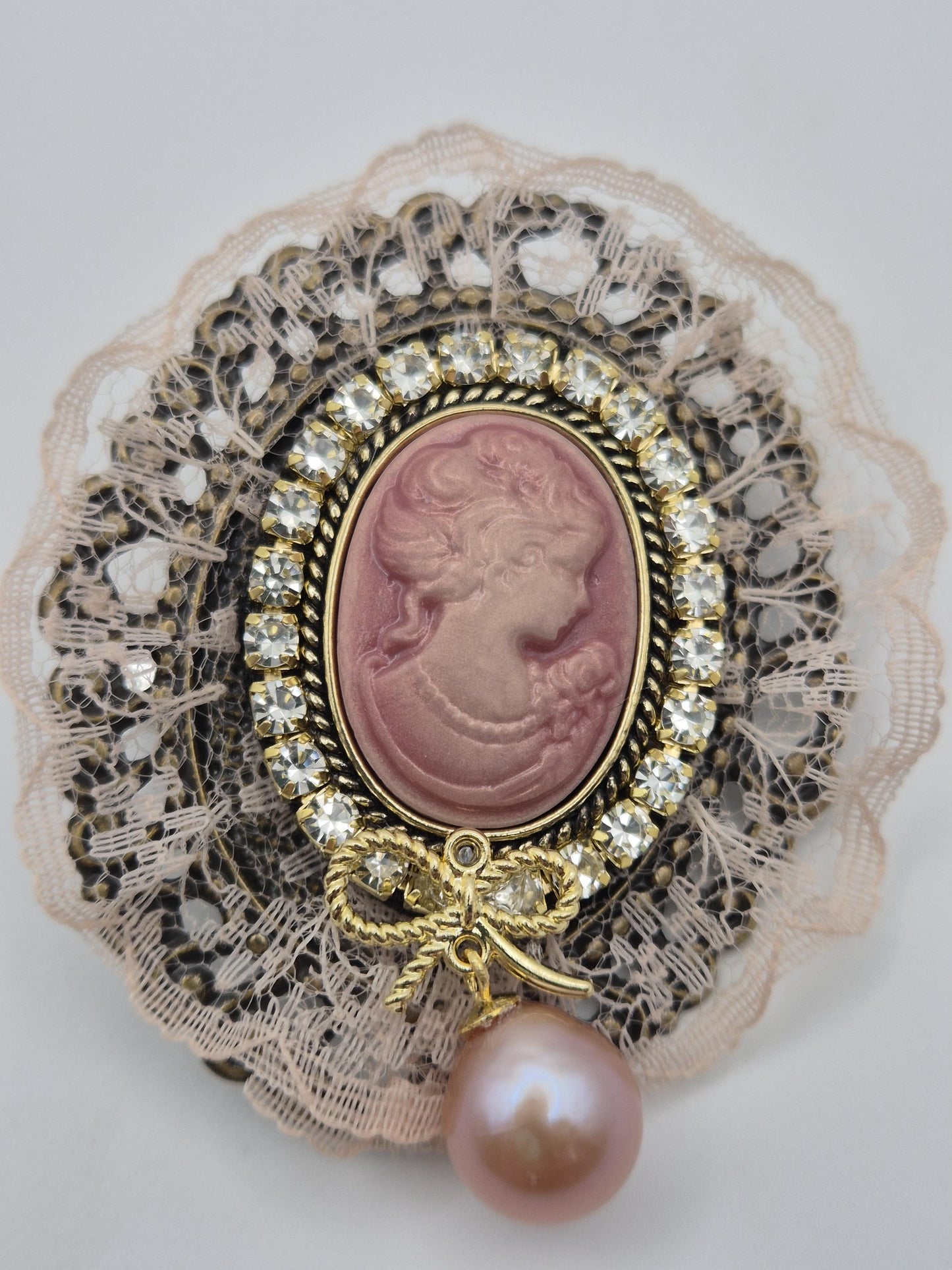 Pretty In Pink Pearl & Cameo Brooch and Hair Clip