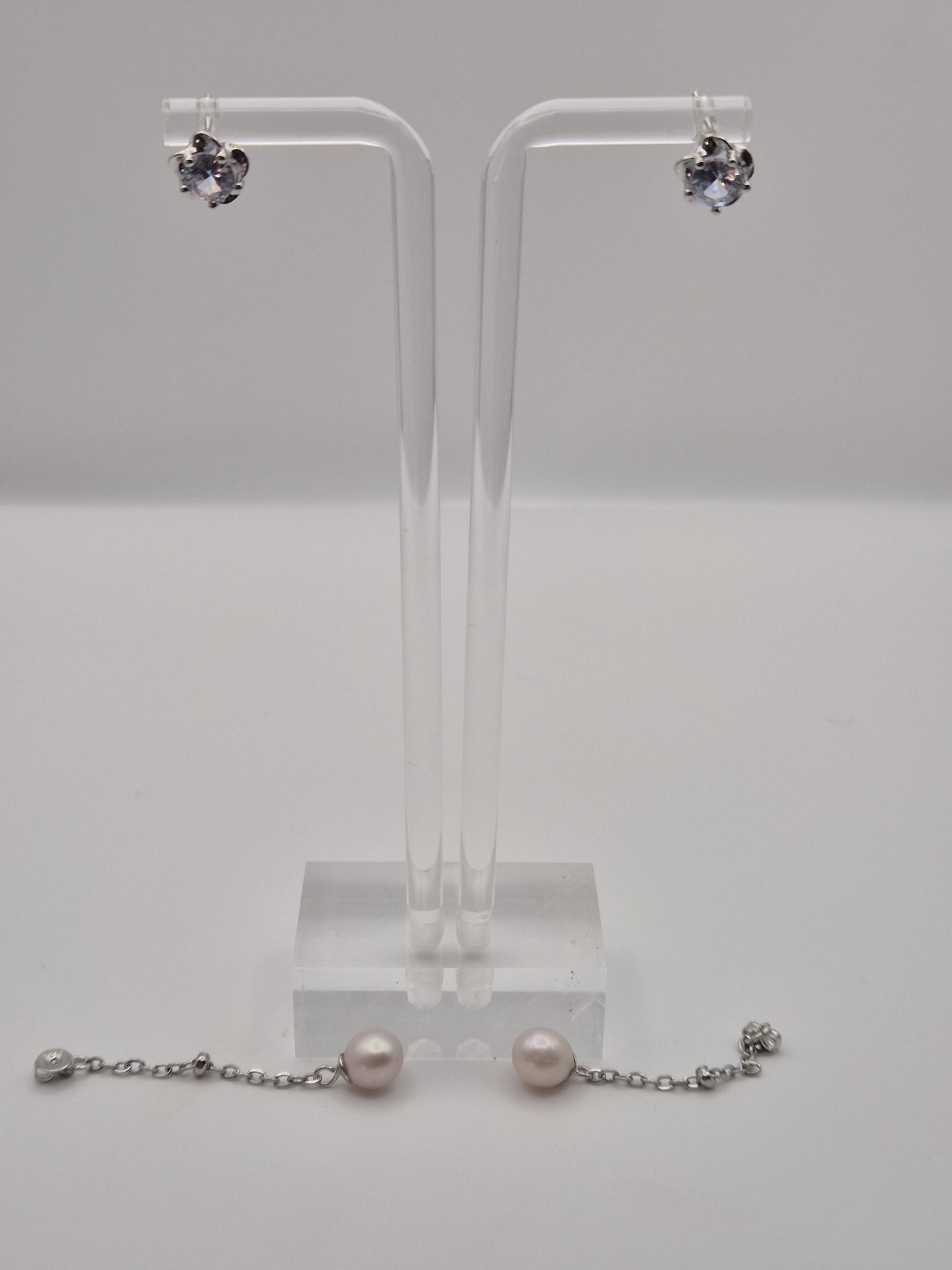Diamond Flower Pearl Drop Ear Studs
