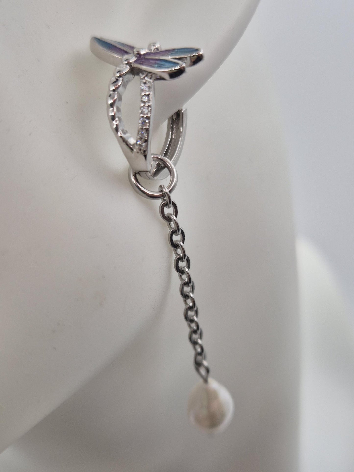 Dreaming Dragonfly Pearl Drop Hoops