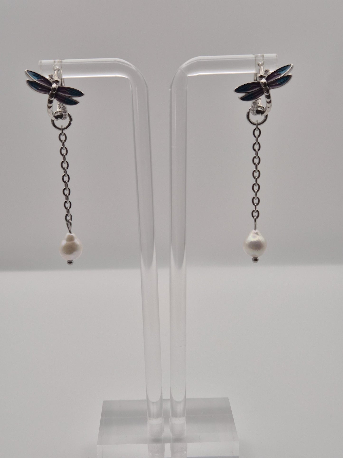 Dreaming Dragonfly Pearl Drop Hoops