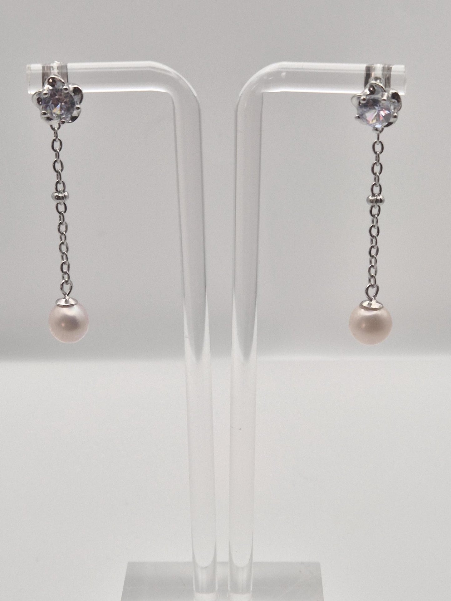 Diamond Flower Pearl Drop Ear Studs
