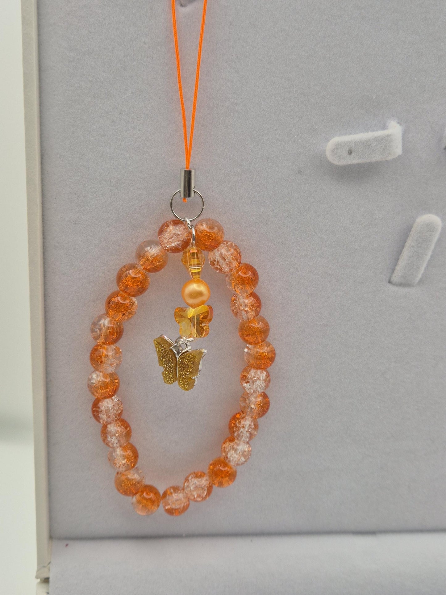 Fiery Orange Pearl & Bead Phone Charm