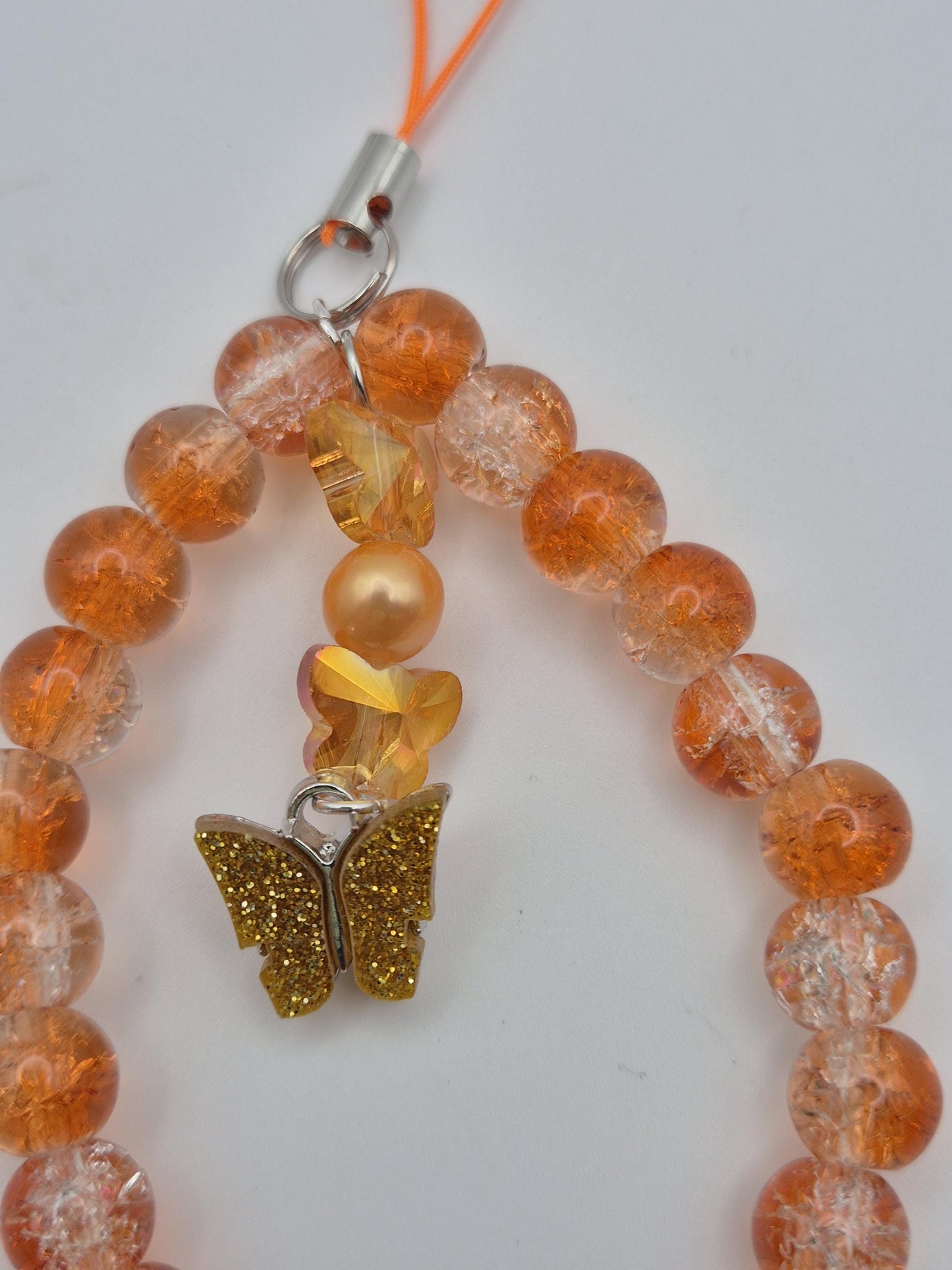 Fiery Orange Pearl & Bead Phone Charm