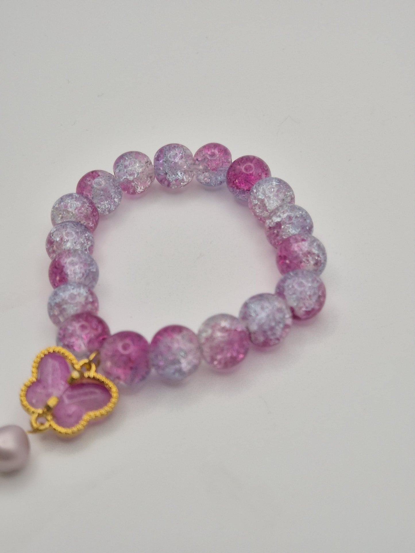 Pretty Pink Butterfly Bead & Pearl Kids Bracelet