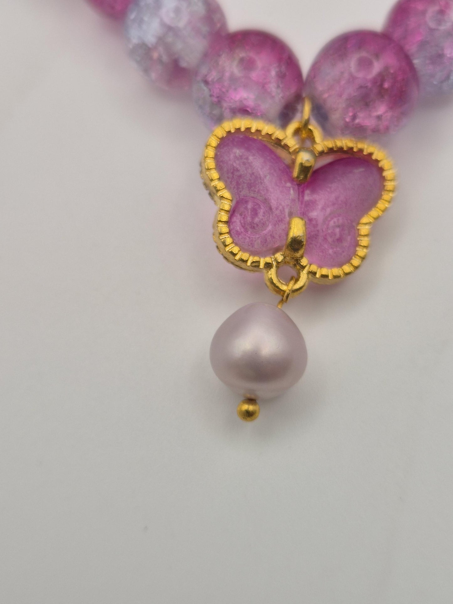 Pretty Pink Butterfly Bead & Pearl Kids Bracelet