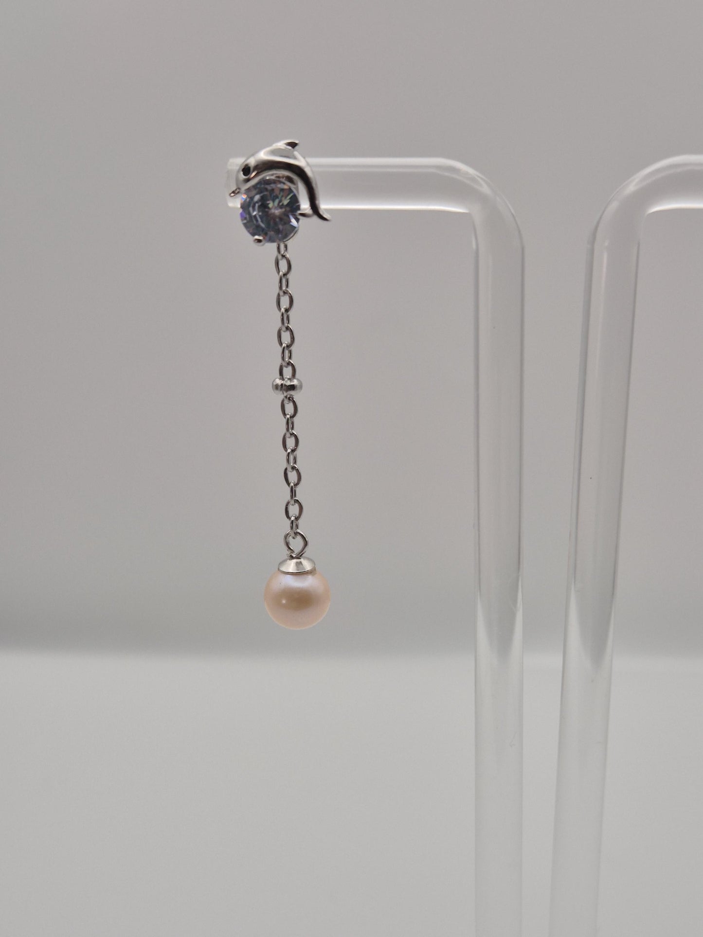 Leaping Dolphin Pearl Drop Ear Studs