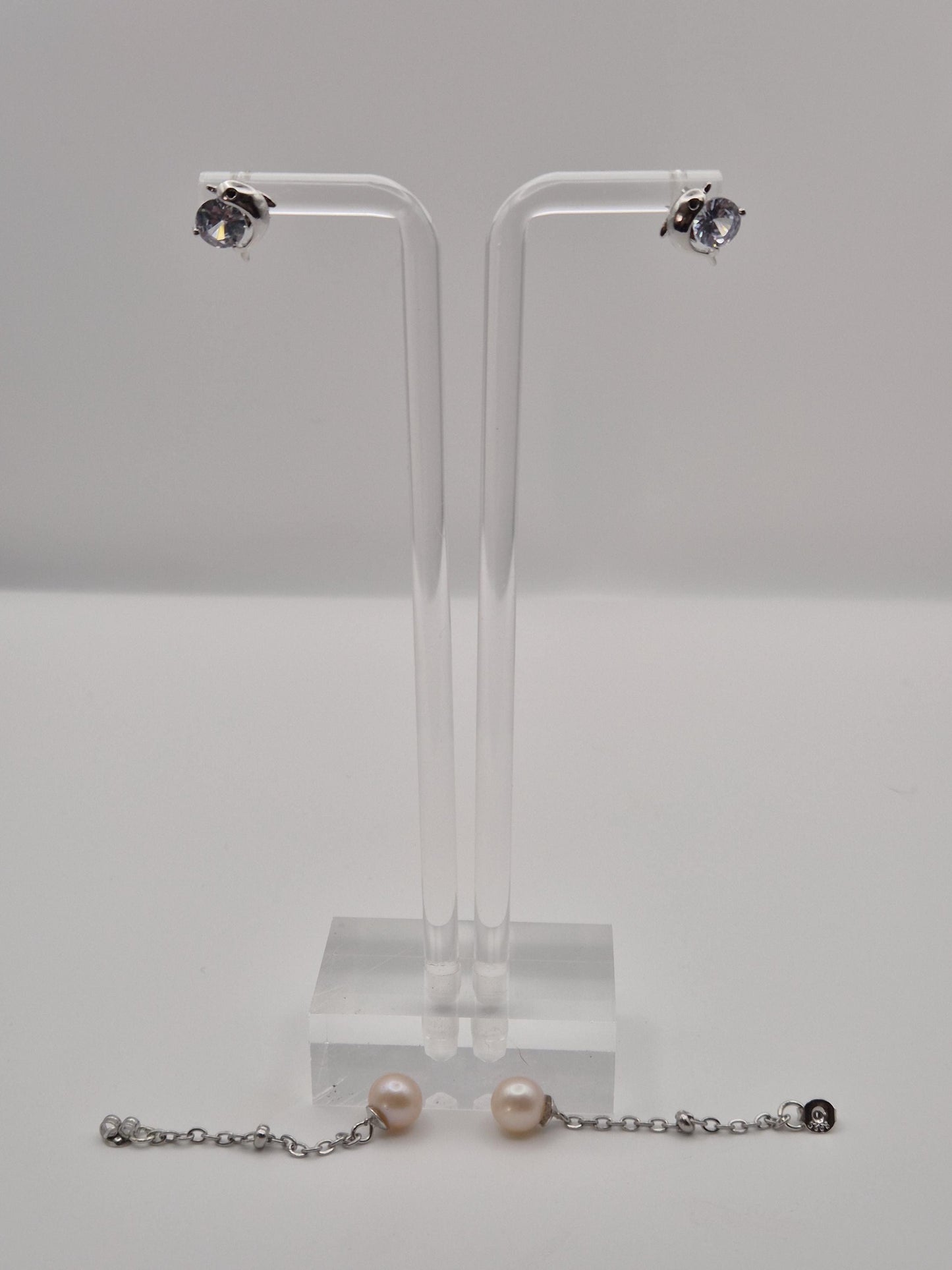 Leaping Dolphin Pearl Drop Ear Studs