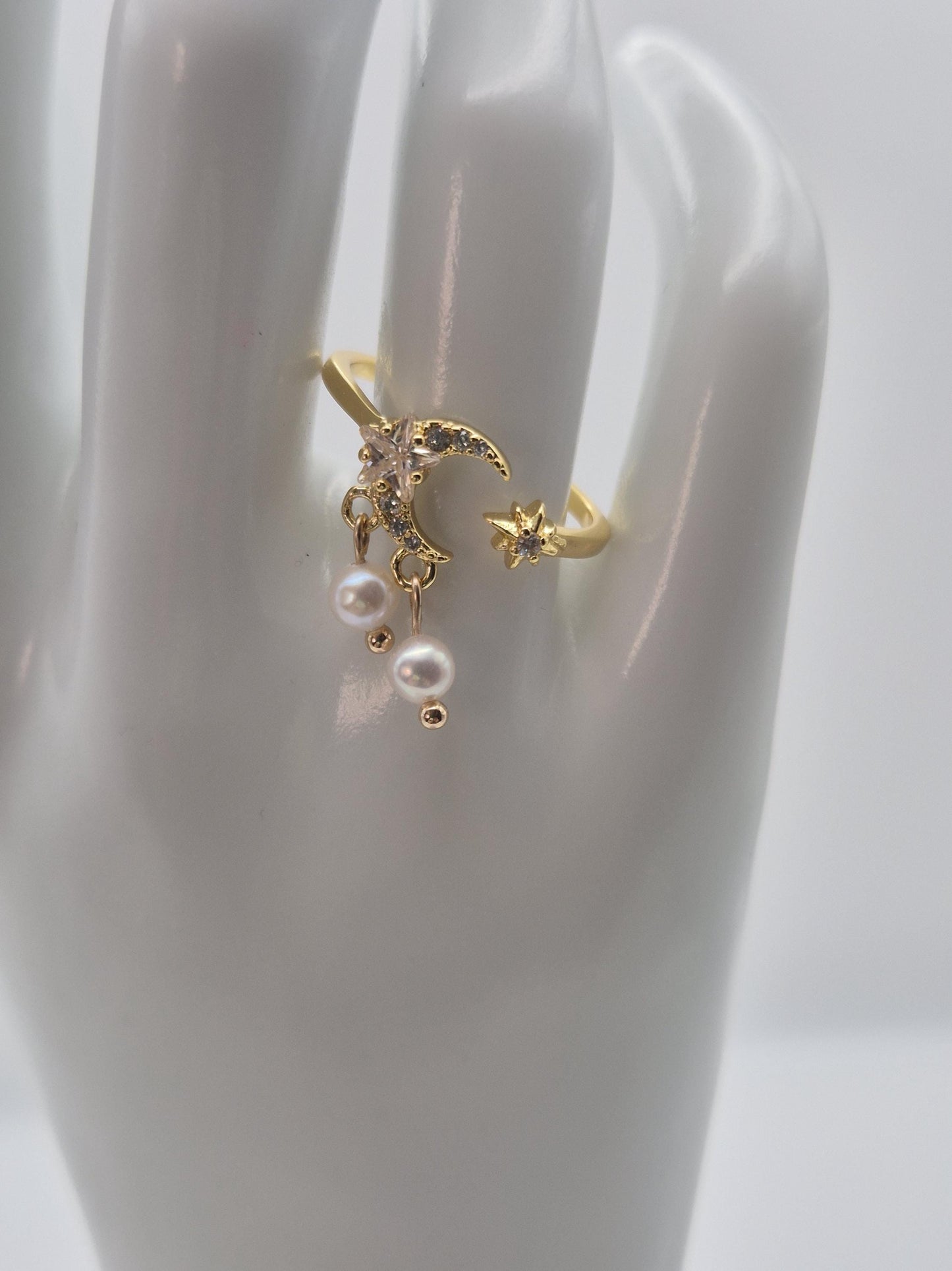 Golden Moon Double Pearl Ring