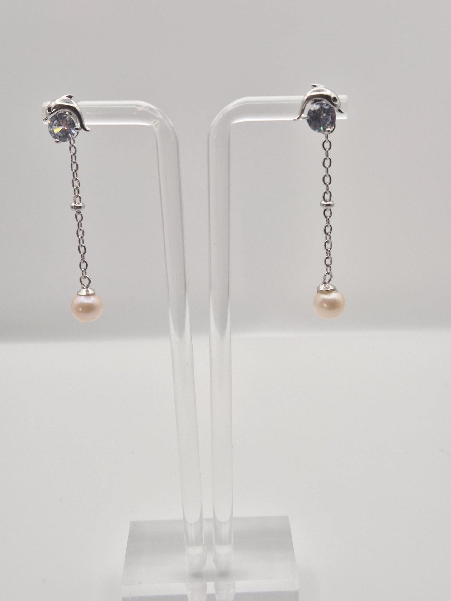 Leaping Dolphin Pearl Drop Ear Studs