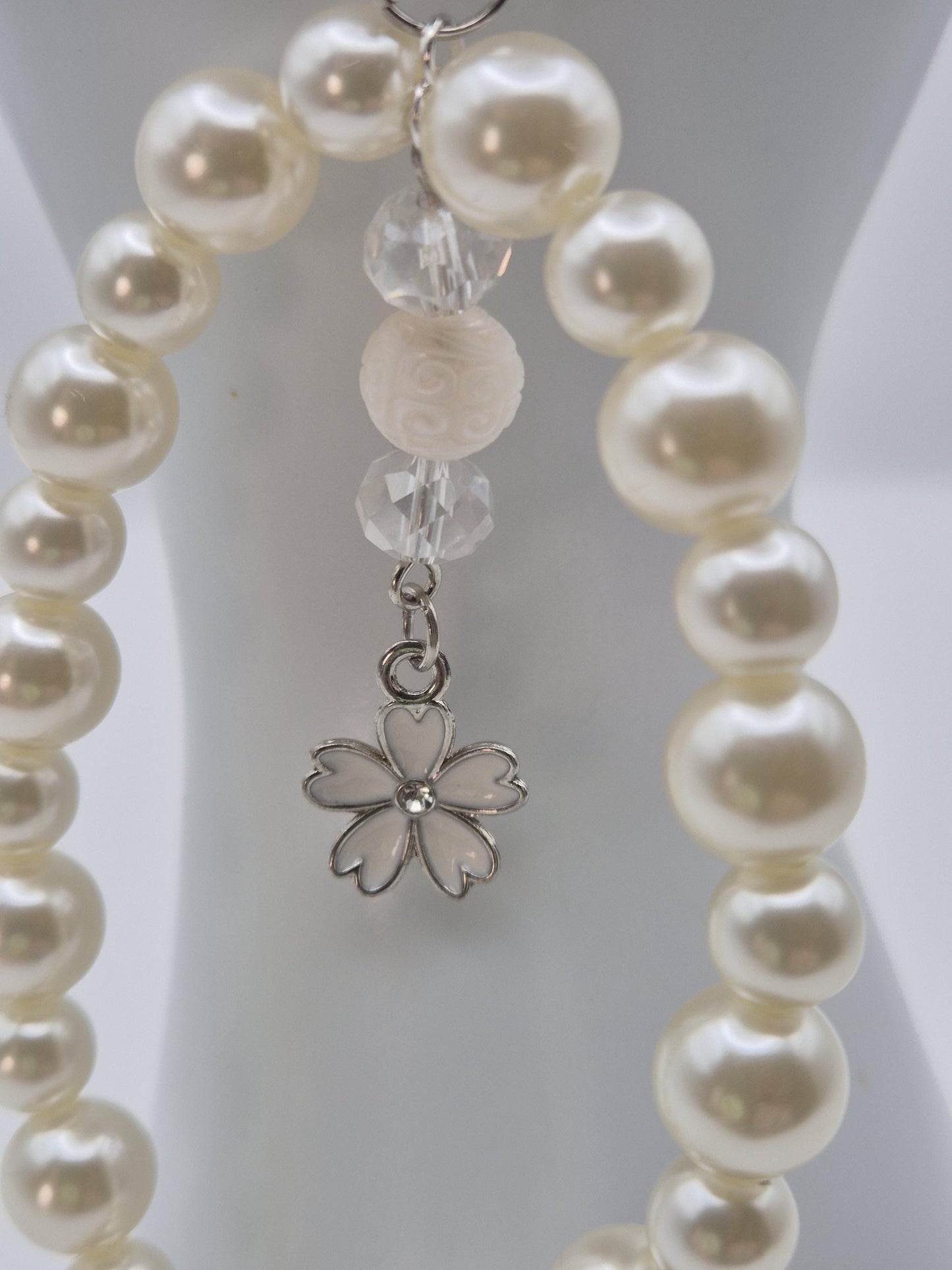 Classic Pearl Bead Phone Charm with Genuine Carved Pearl