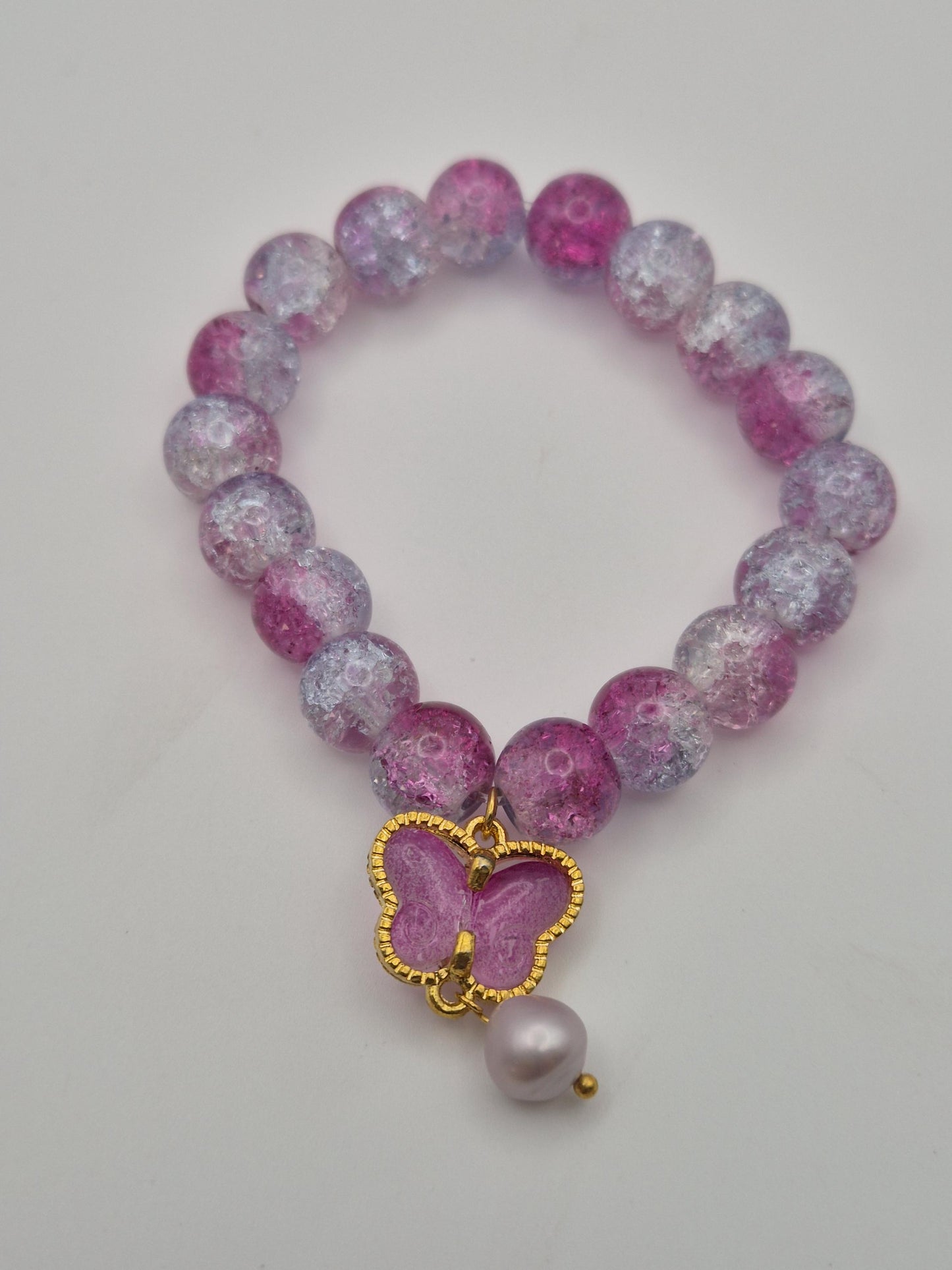 Pretty Pink Butterfly Bead & Pearl Kids Bracelet